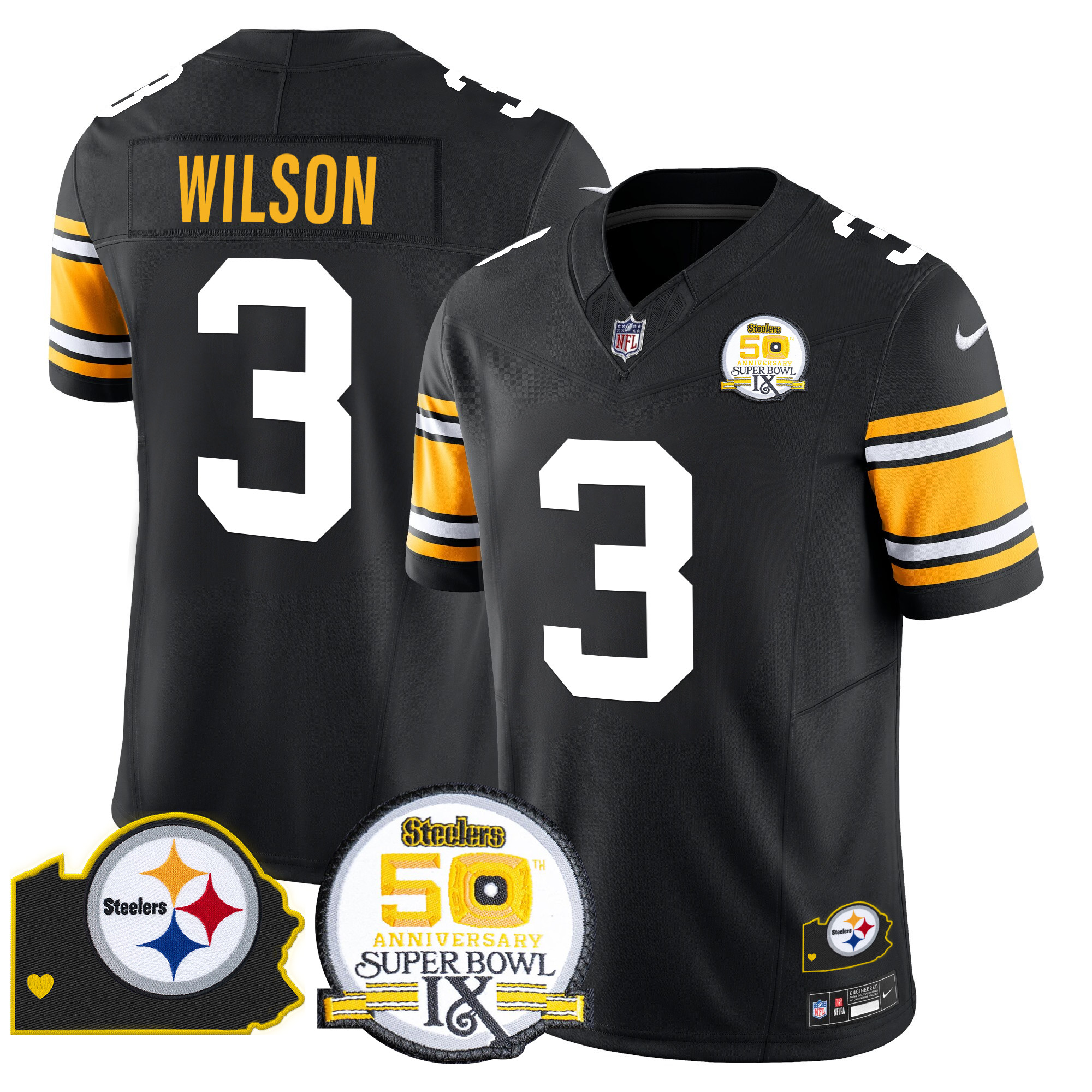 Men's Pittsburgh Steelers 50th Anniversary Of Super Bowl IX & Map Patch Vapor Limited Jersey - All Stitched - Image 9