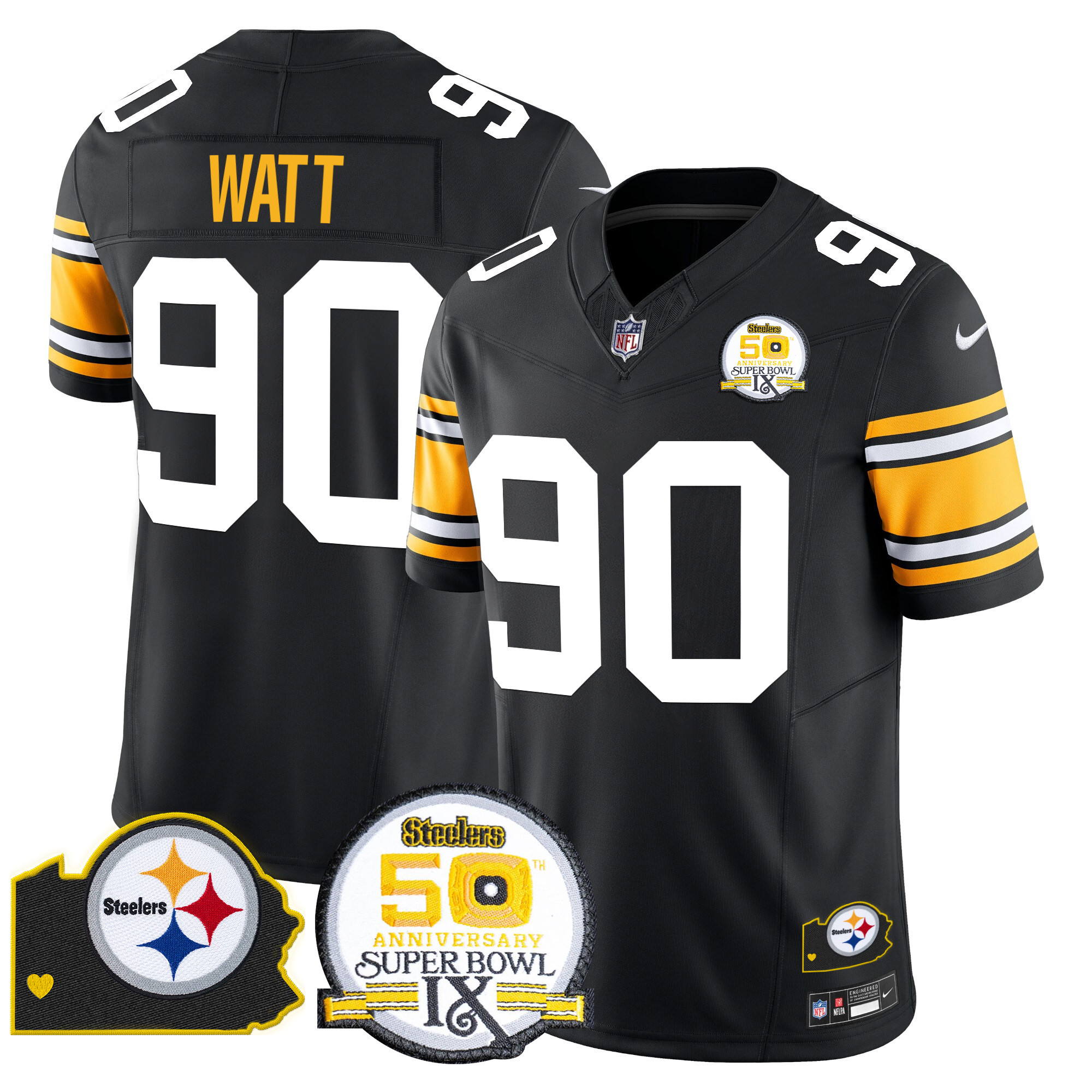 Men's Pittsburgh Steelers 50th Anniversary Of Super Bowl IX & Map Patch Vapor Limited Jersey - All Stitched - Image 2