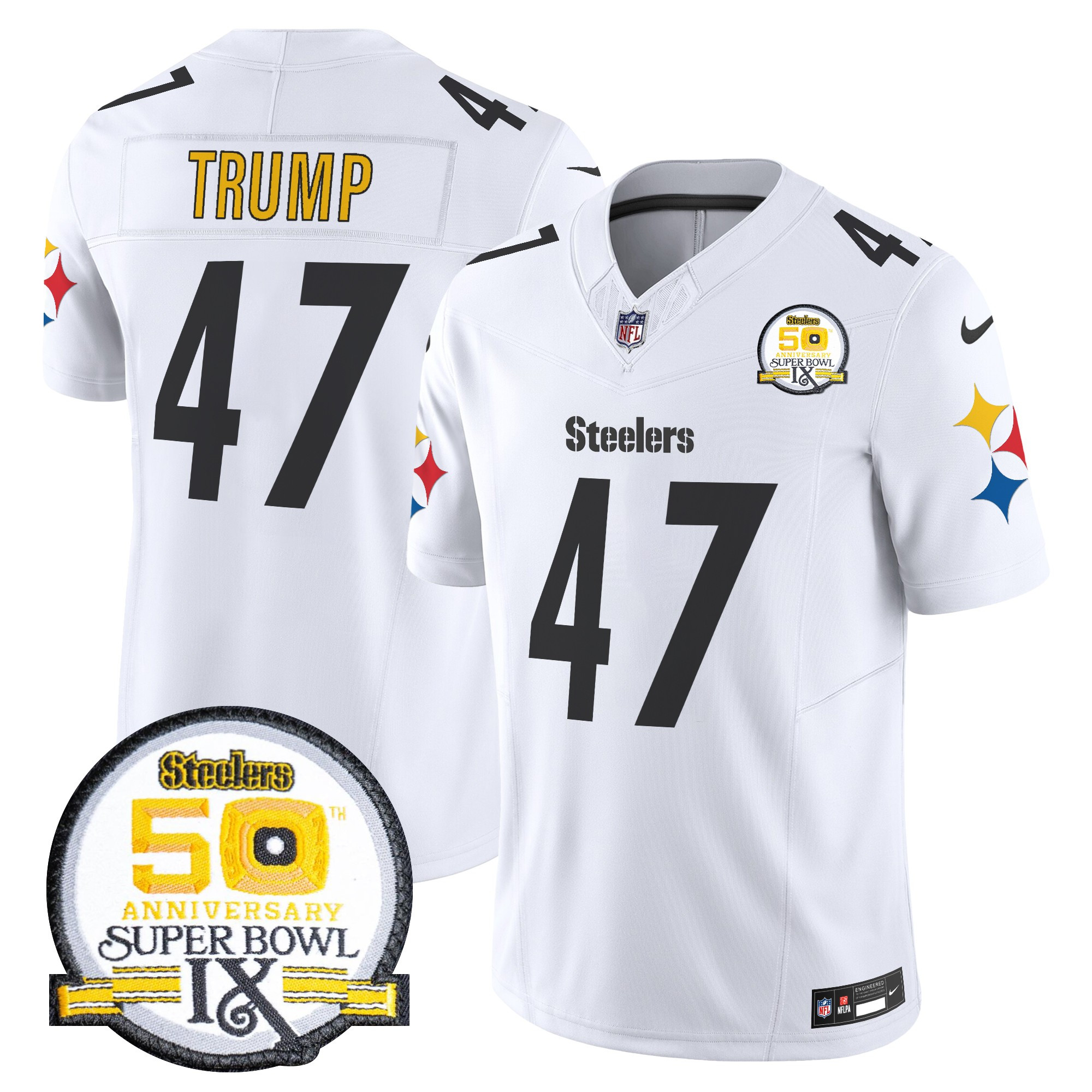 Men's Pittsburgh Steelers 50th Anniversary Of Super Bowl IX Patch Vapor Limited Jersey V2 - All Stitched - Image 50