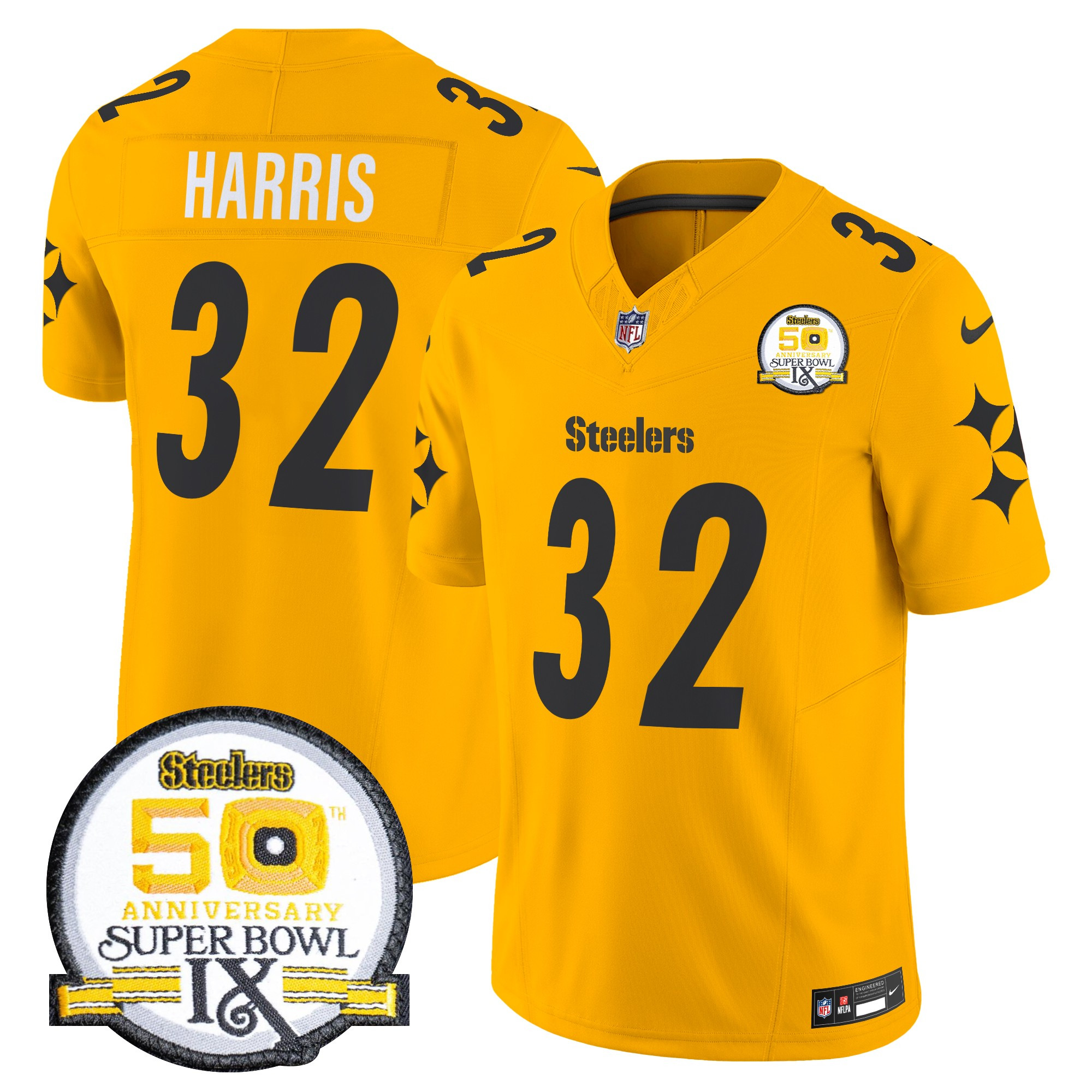 Men's Pittsburgh Steelers 50th Anniversary Of Super Bowl IX Patch Vapor Limited Jersey V2 - All Stitched - Image 57
