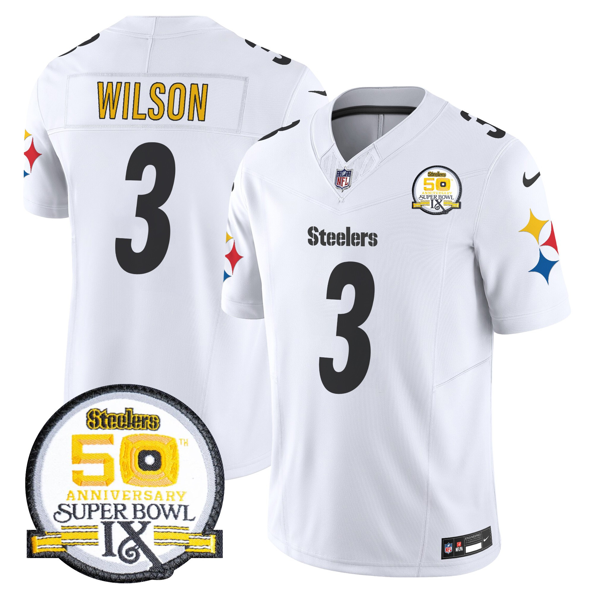 Men's Pittsburgh Steelers 50th Anniversary Of Super Bowl IX Patch Vapor Limited Jersey V2 - All Stitched - Image 49