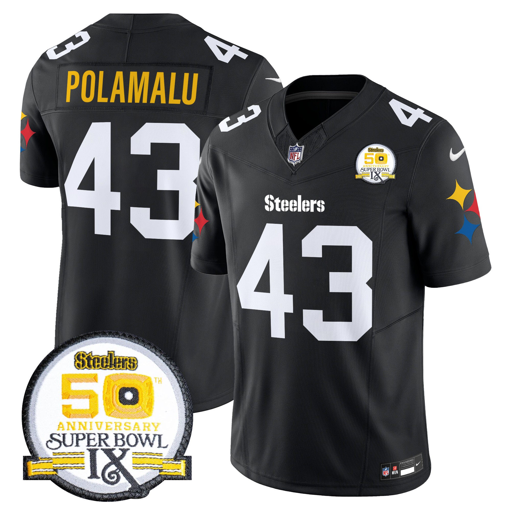 Men's Pittsburgh Steelers 50th Anniversary Of Super Bowl IX Patch Vapor Limited Jersey V2 - All Stitched - Image 15