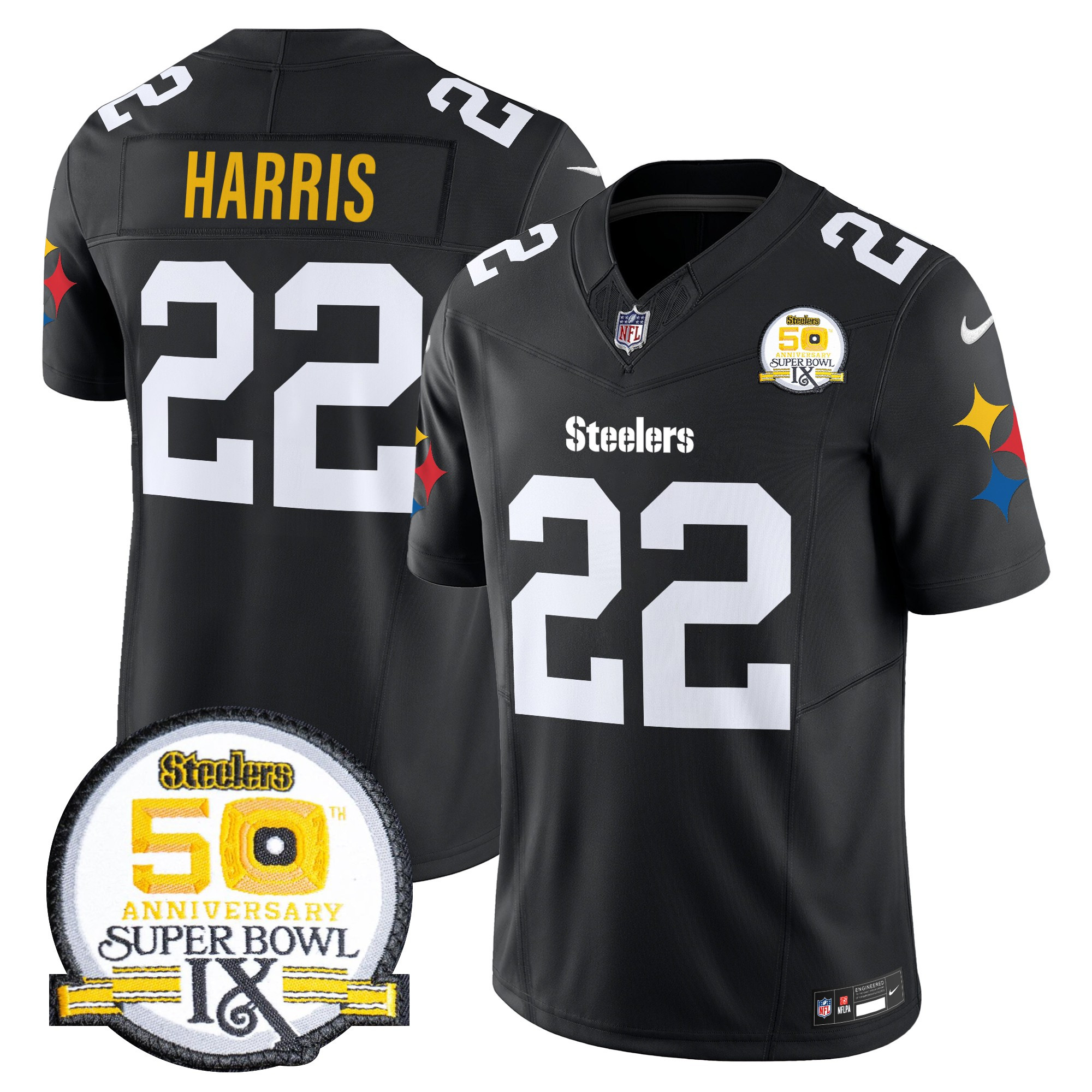 Men's Pittsburgh Steelers 50th Anniversary Of Super Bowl IX Patch Vapor Limited Jersey V2 - All Stitched - Image 14