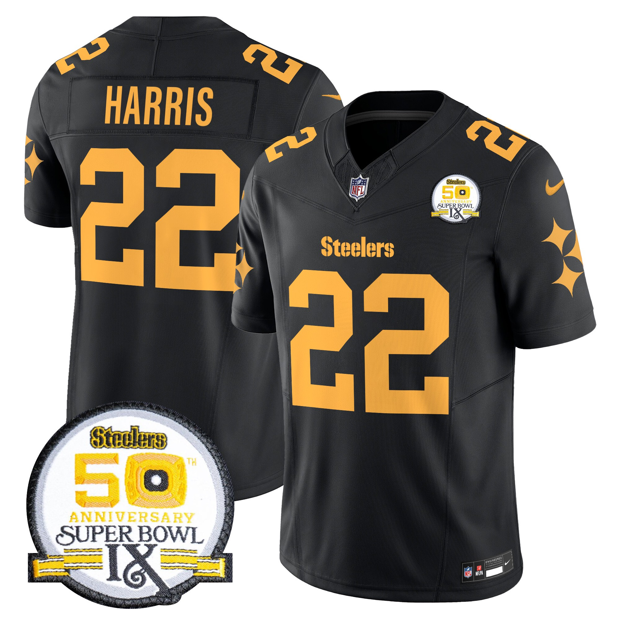 Men's Pittsburgh Steelers 50th Anniversary Of Super Bowl IX Patch Vapor Limited Jersey V2 - All Stitched - Image 4