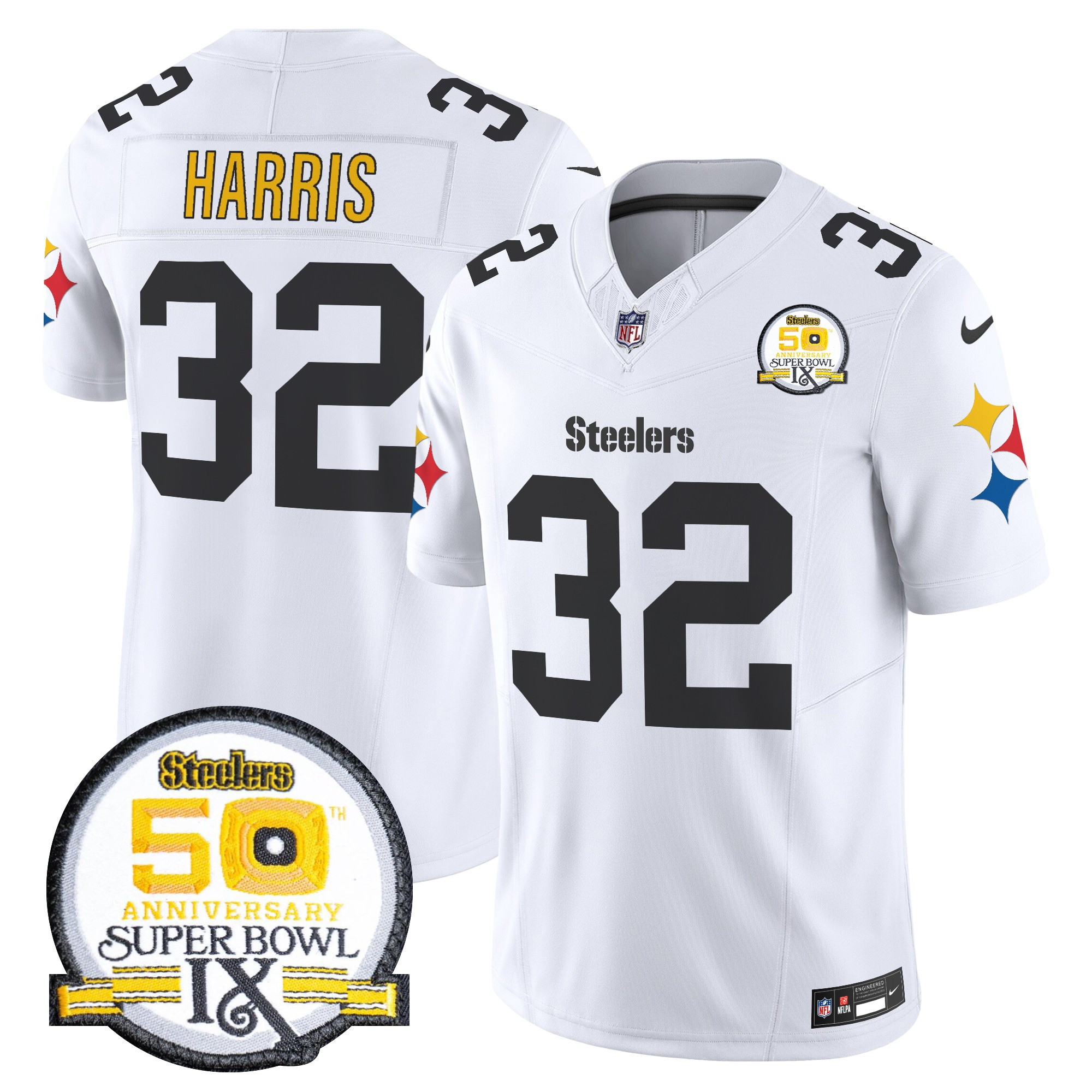 Men's Pittsburgh Steelers 50th Anniversary Of Super Bowl IX Patch Vapor Limited Jersey V2 - All Stitched - Image 27