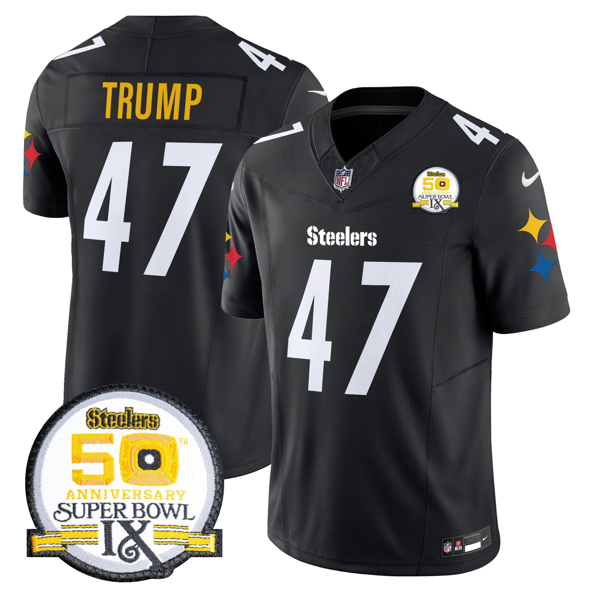 Men's Pittsburgh Steelers 50th Anniversary Of Super Bowl IX Patch Vapor Limited Jersey V2 - All Stitched - Image 40