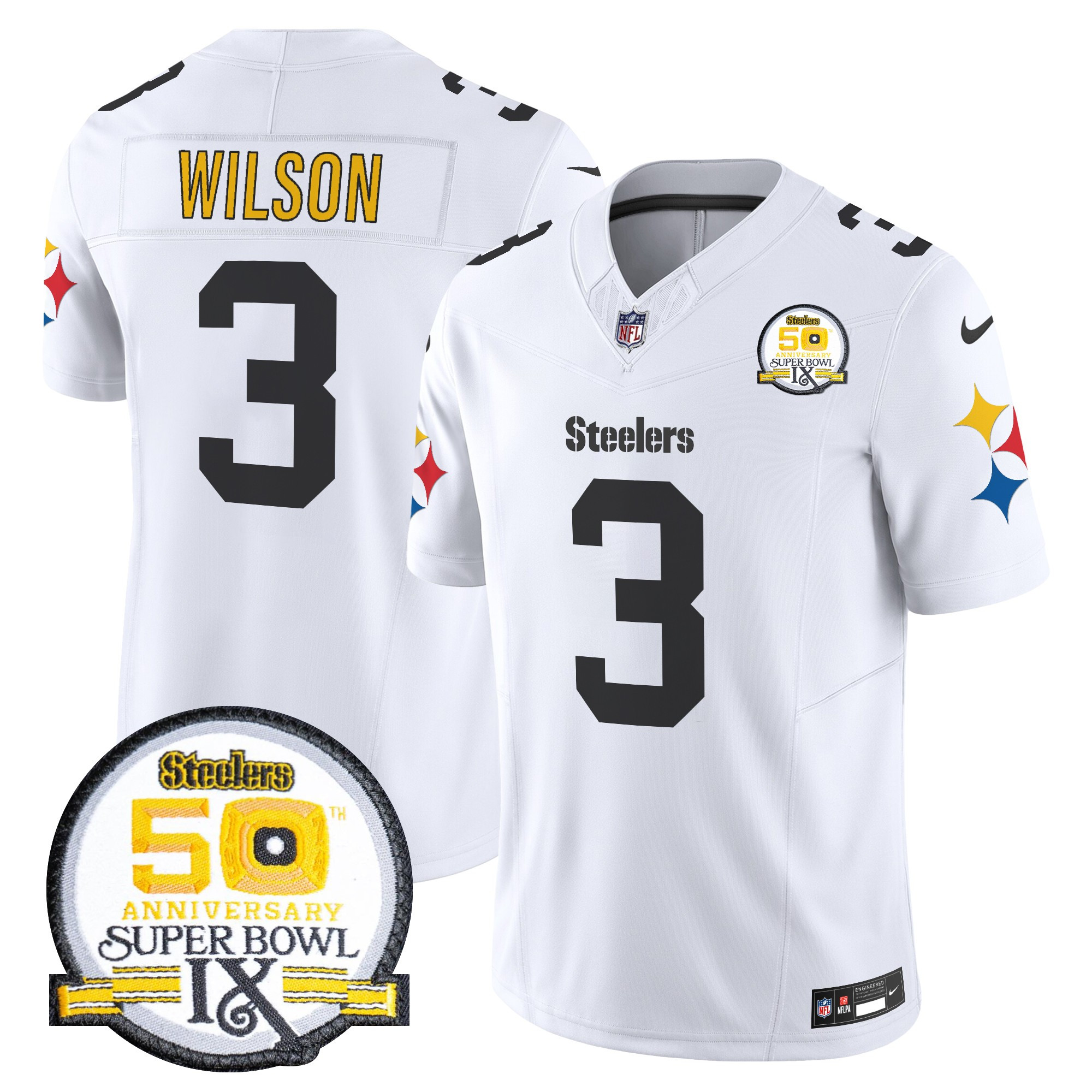Men's Pittsburgh Steelers 50th Anniversary Of Super Bowl IX Patch Vapor Limited Jersey V2 - All Stitched - Image 29