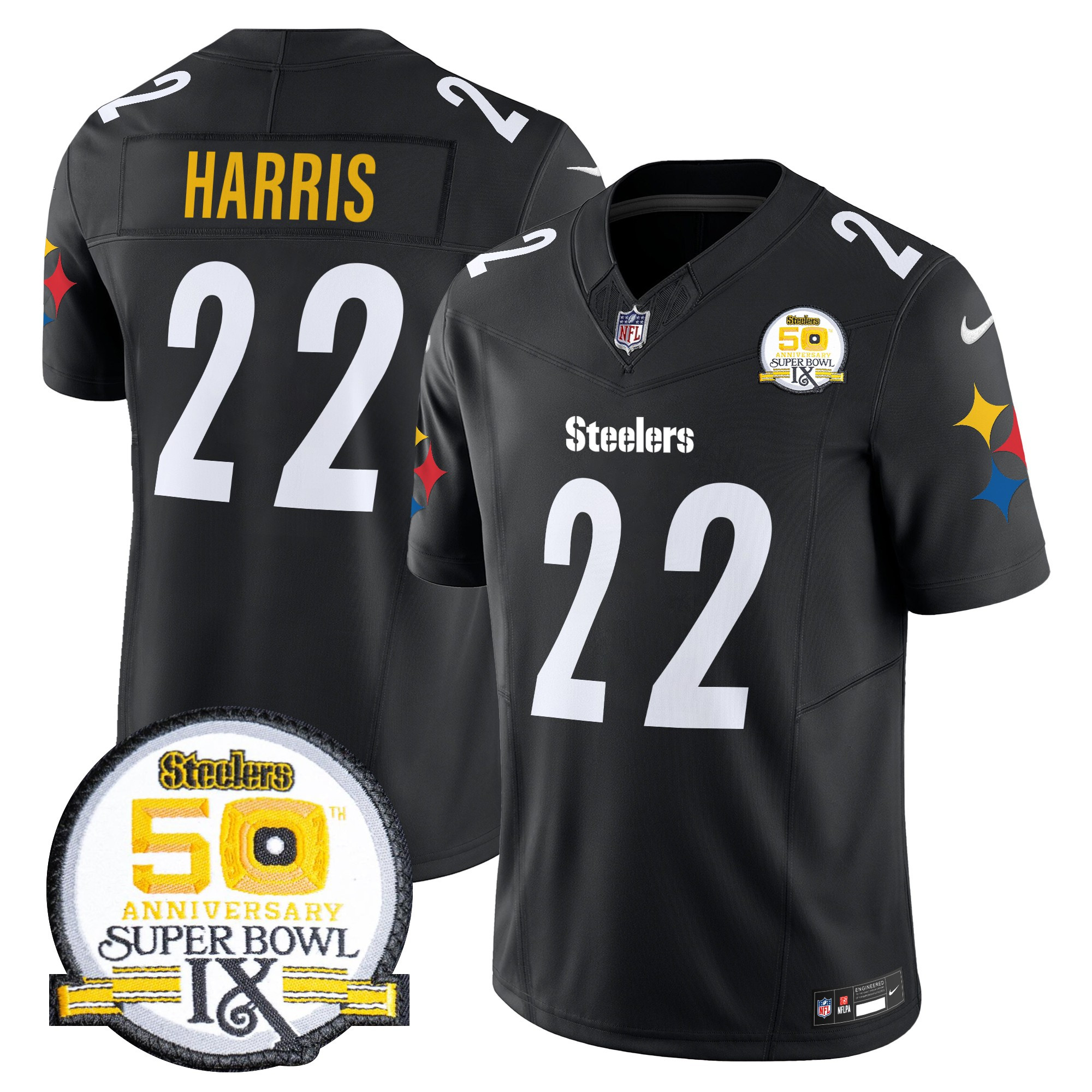 Men's Pittsburgh Steelers 50th Anniversary Of Super Bowl IX Patch Vapor Limited Jersey V2 - All Stitched - Image 34