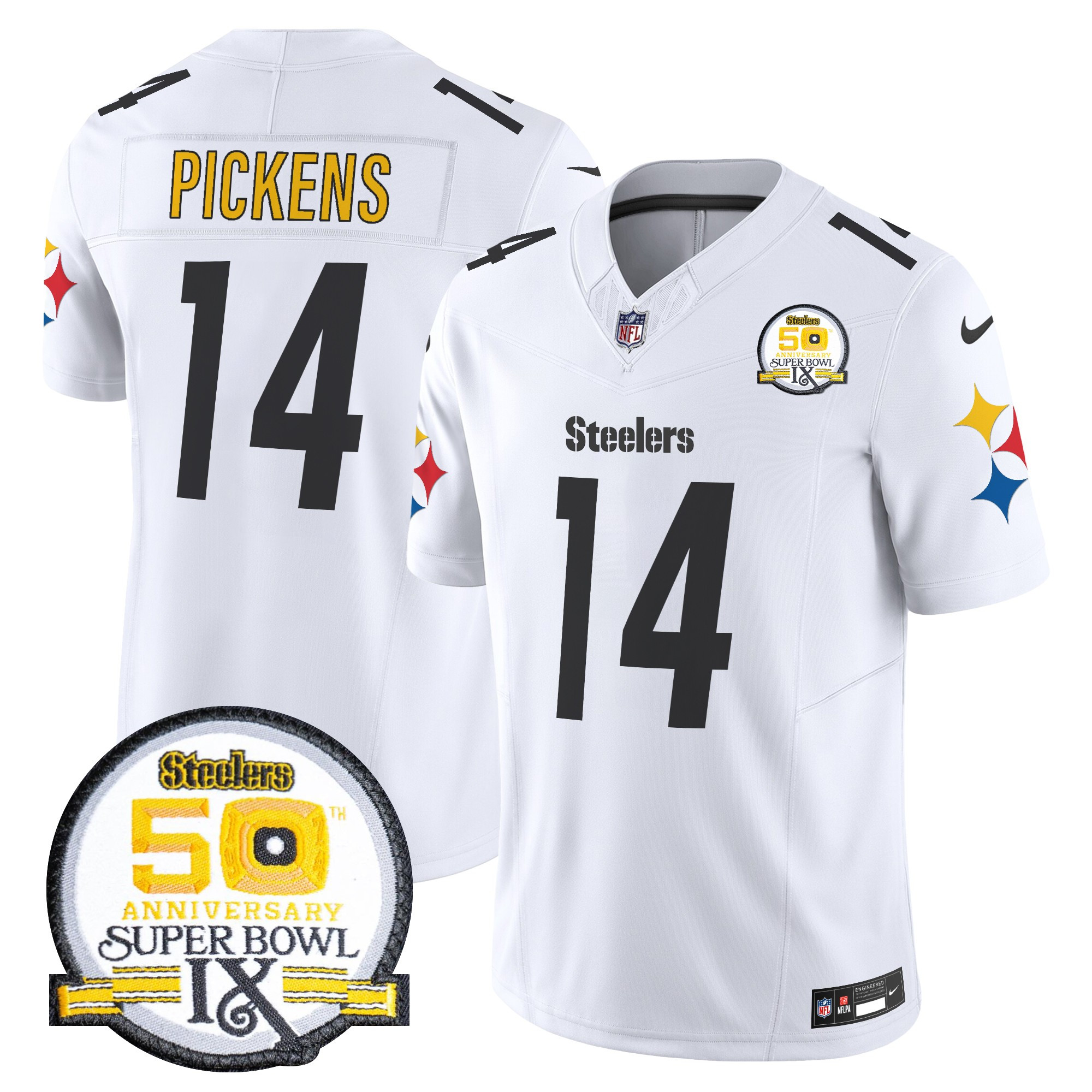 Men's Pittsburgh Steelers 50th Anniversary Of Super Bowl IX Patch Vapor Limited Jersey V2 - All Stitched - Image 43