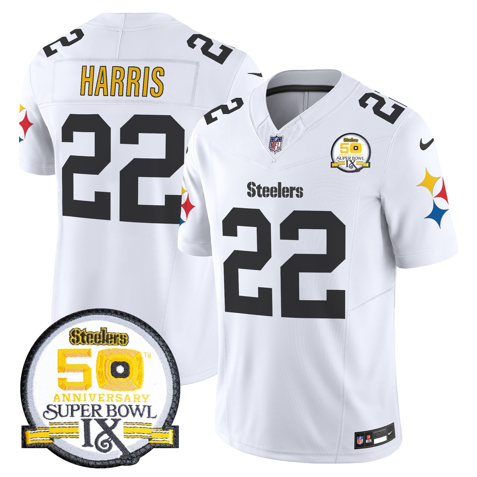 Men's Pittsburgh Steelers 50th Anniversary Of Super Bowl IX Patch Vapor Limited Jersey V2 - All Stitched - Image 24