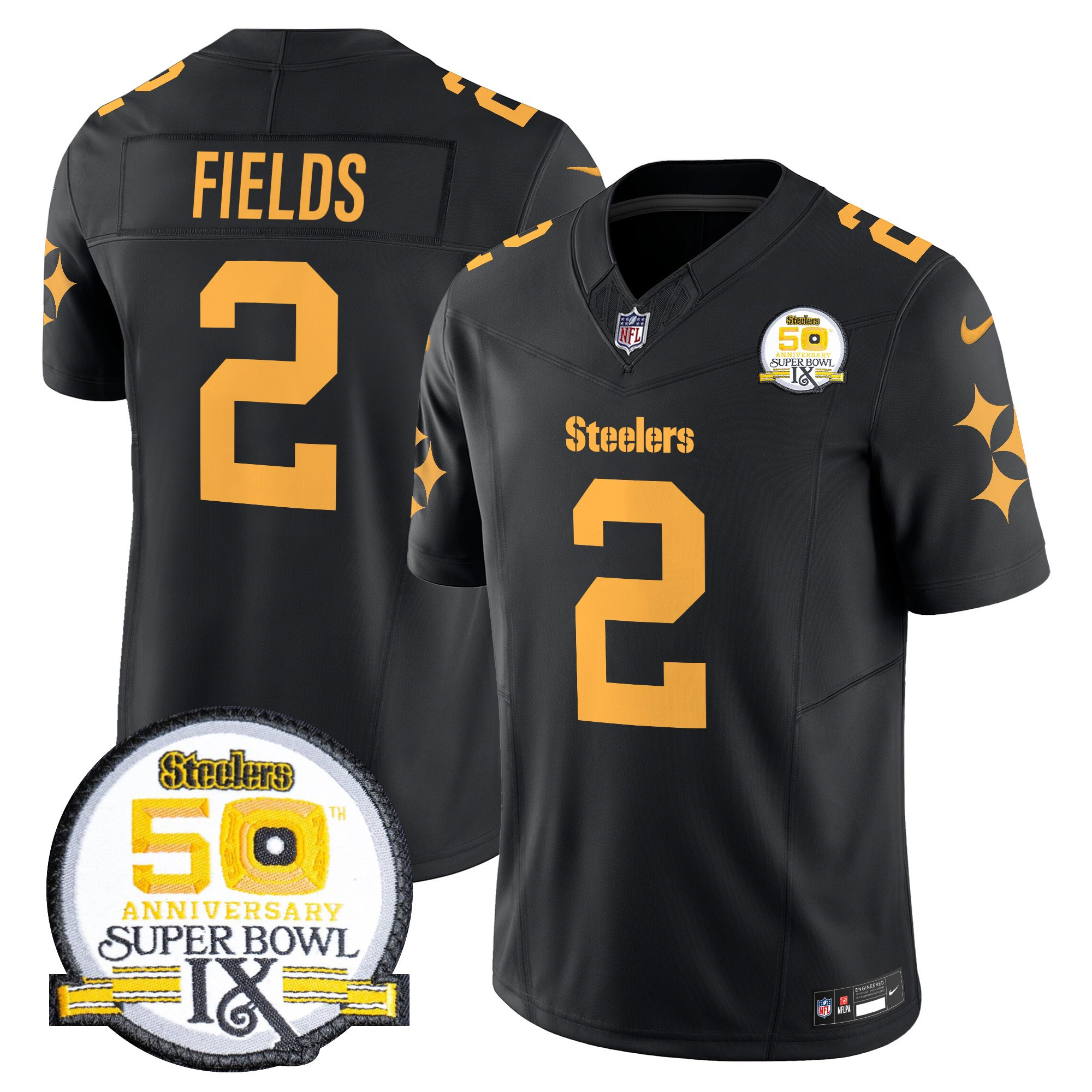 Men's Pittsburgh Steelers 50th Anniversary Of Super Bowl IX Patch Vapor Limited Jersey V2 - All Stitched