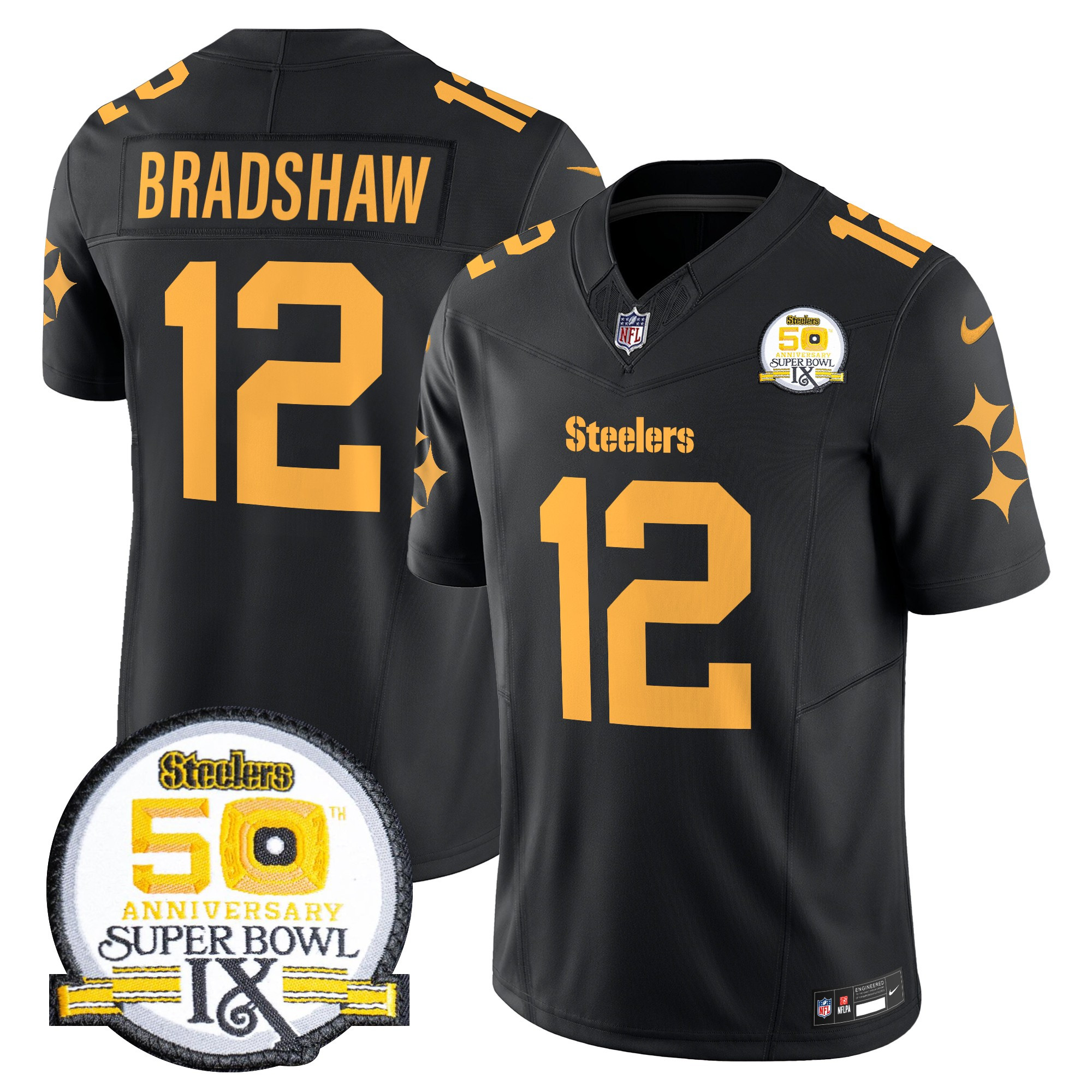 Men's Pittsburgh Steelers 50th Anniversary Of Super Bowl IX Patch Vapor Limited Jersey V2 - All Stitched - Image 6