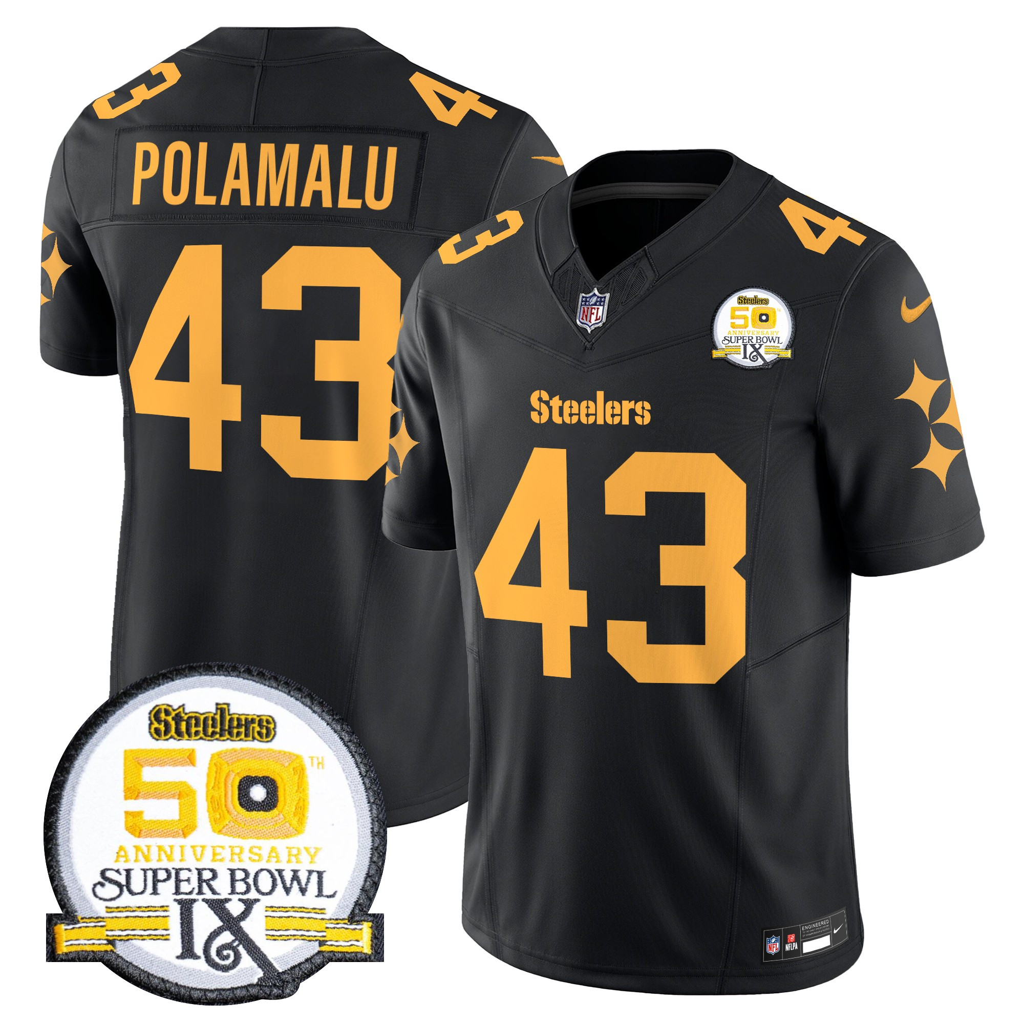 Men's Pittsburgh Steelers 50th Anniversary Of Super Bowl IX Patch Vapor Limited Jersey V2 - All Stitched - Image 5