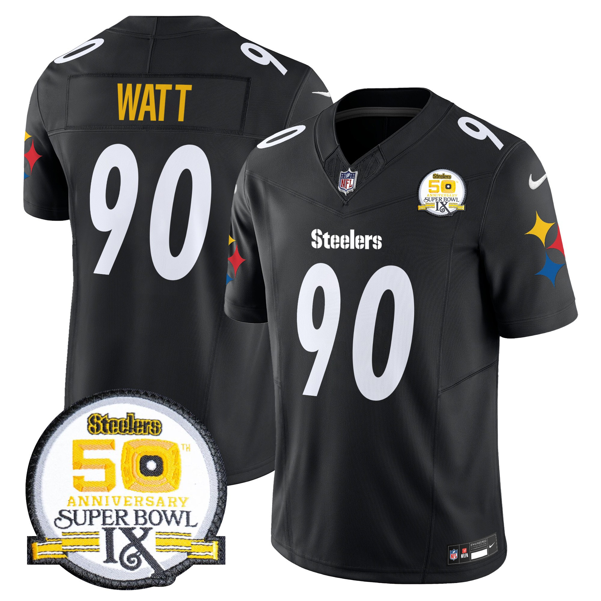 Men's Pittsburgh Steelers 50th Anniversary Of Super Bowl IX Patch Vapor Limited Jersey V2 - All Stitched - Image 32