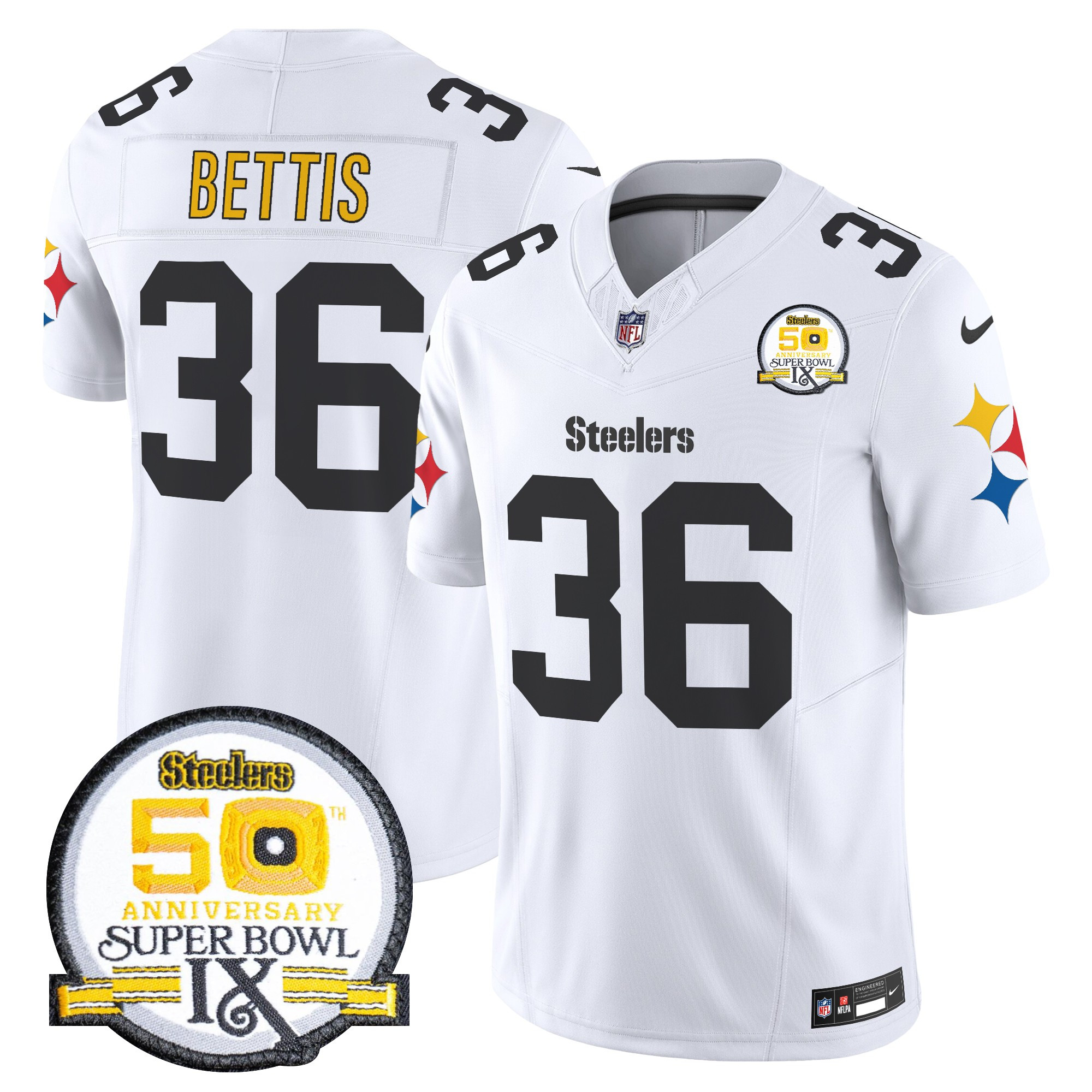 Men's Pittsburgh Steelers 50th Anniversary Of Super Bowl IX Patch Vapor Limited Jersey V2 - All Stitched - Image 28