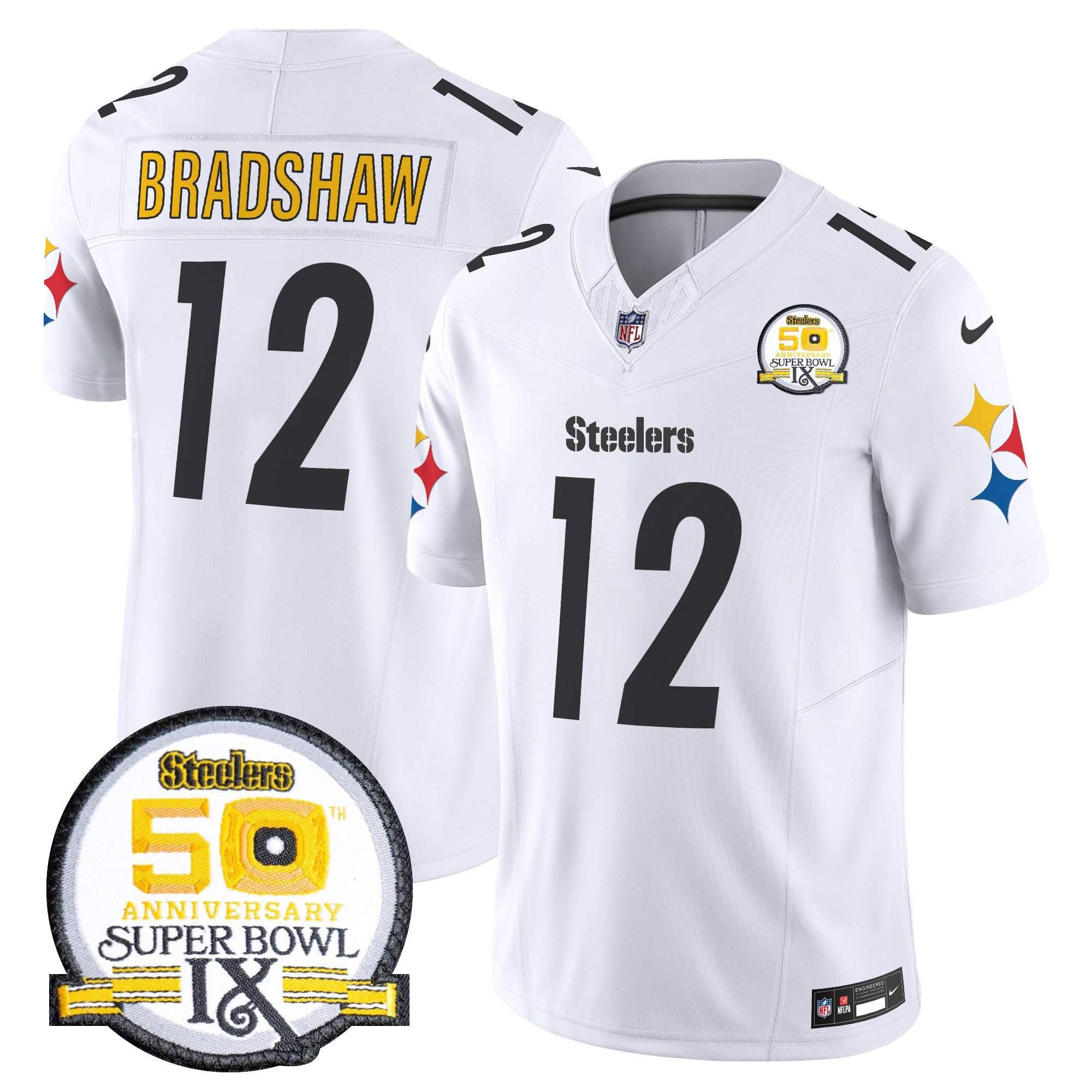 Men's Pittsburgh Steelers 50th Anniversary Of Super Bowl IX Patch Vapor Limited Jersey V2 - All Stitched - Image 46