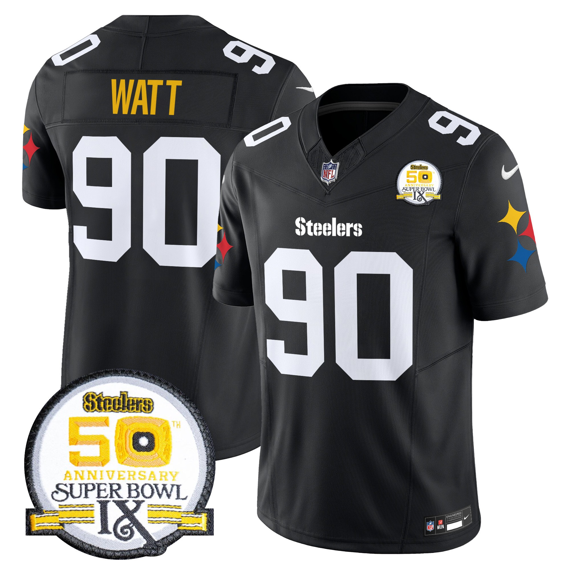 Men's Pittsburgh Steelers 50th Anniversary Of Super Bowl IX Patch Vapor Limited Jersey V2 - All Stitched - Image 12