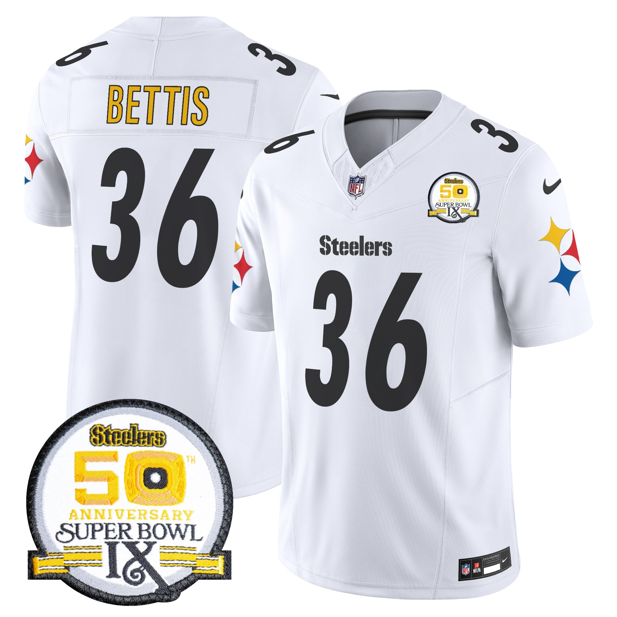Men's Pittsburgh Steelers 50th Anniversary Of Super Bowl IX Patch Vapor Limited Jersey V2 - All Stitched - Image 48