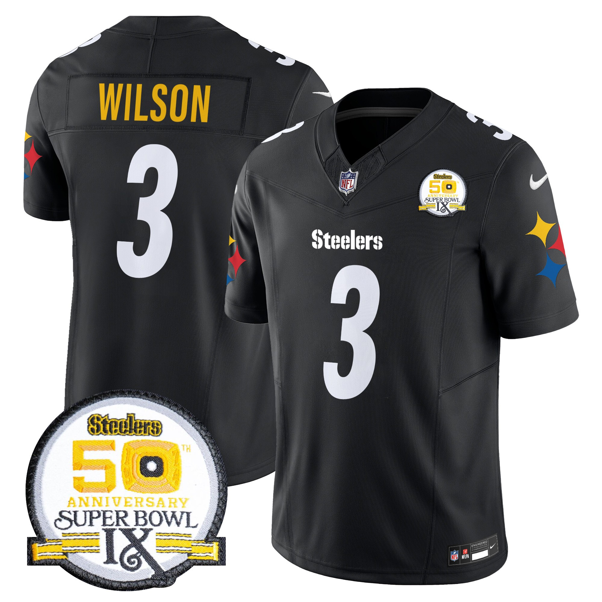 Men's Pittsburgh Steelers 50th Anniversary Of Super Bowl IX Patch Vapor Limited Jersey V2 - All Stitched - Image 39
