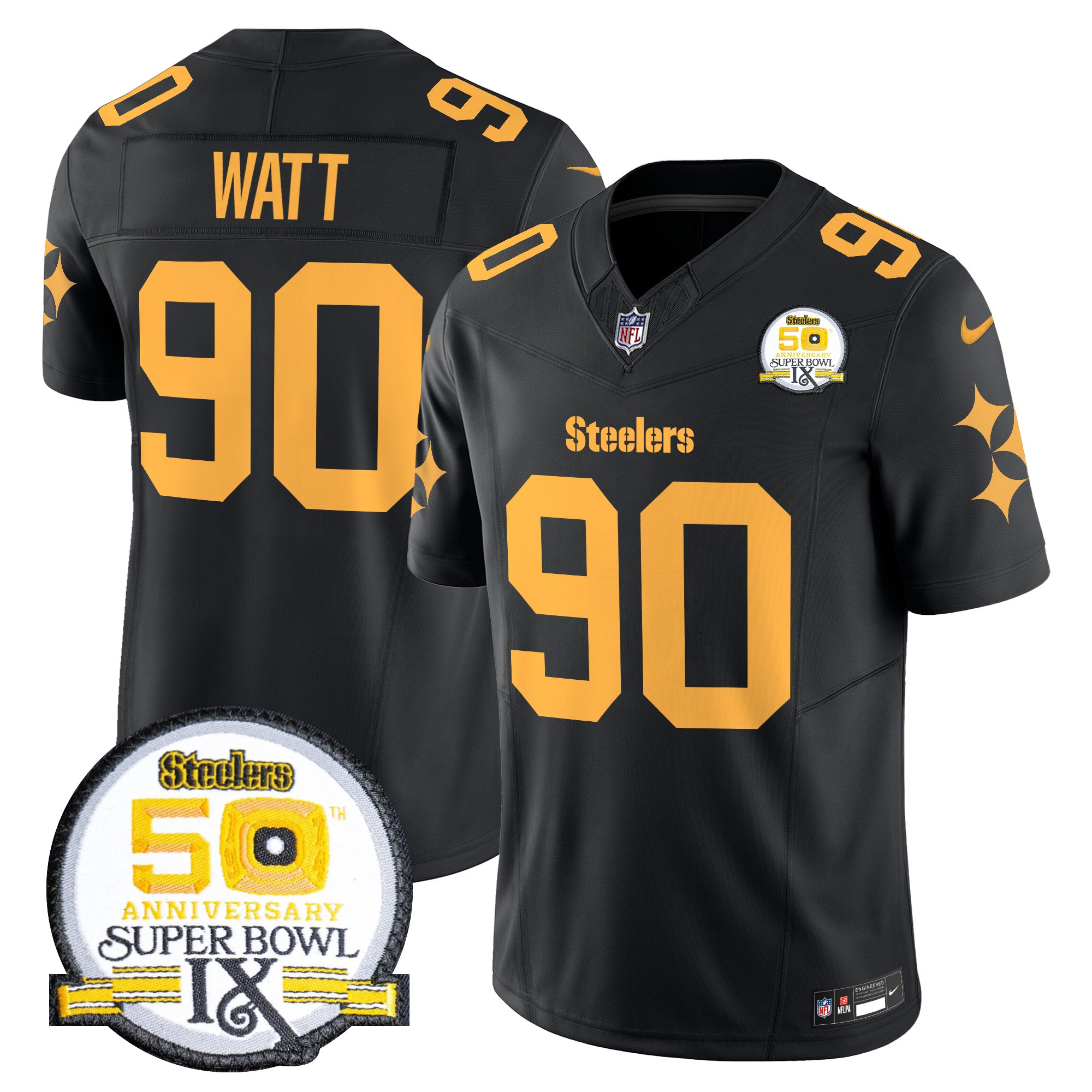 Men's Pittsburgh Steelers 50th Anniversary Of Super Bowl IX Patch Vapor Limited Jersey V2 - All Stitched - Image 2