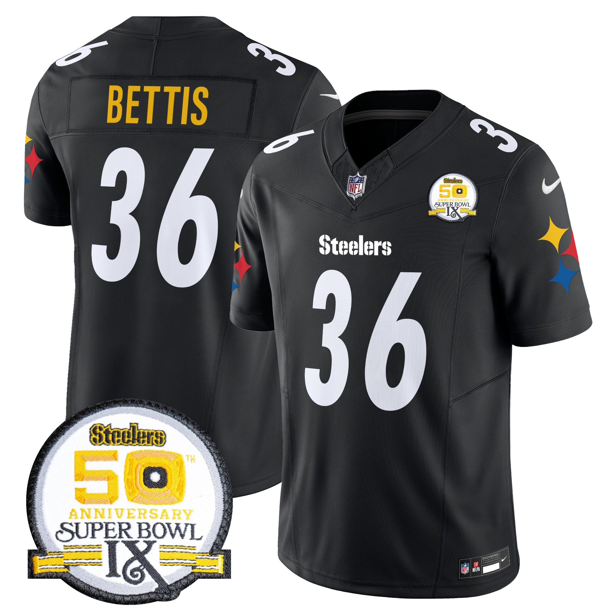 Men's Pittsburgh Steelers 50th Anniversary Of Super Bowl IX Patch Vapor Limited Jersey V2 - All Stitched - Image 38
