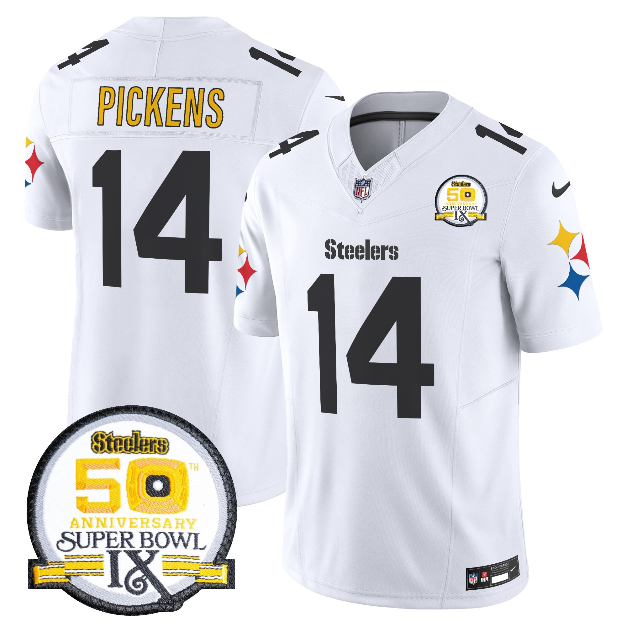 Men's Pittsburgh Steelers 50th Anniversary Of Super Bowl IX Patch Vapor Limited Jersey V2 - All Stitched - Image 23