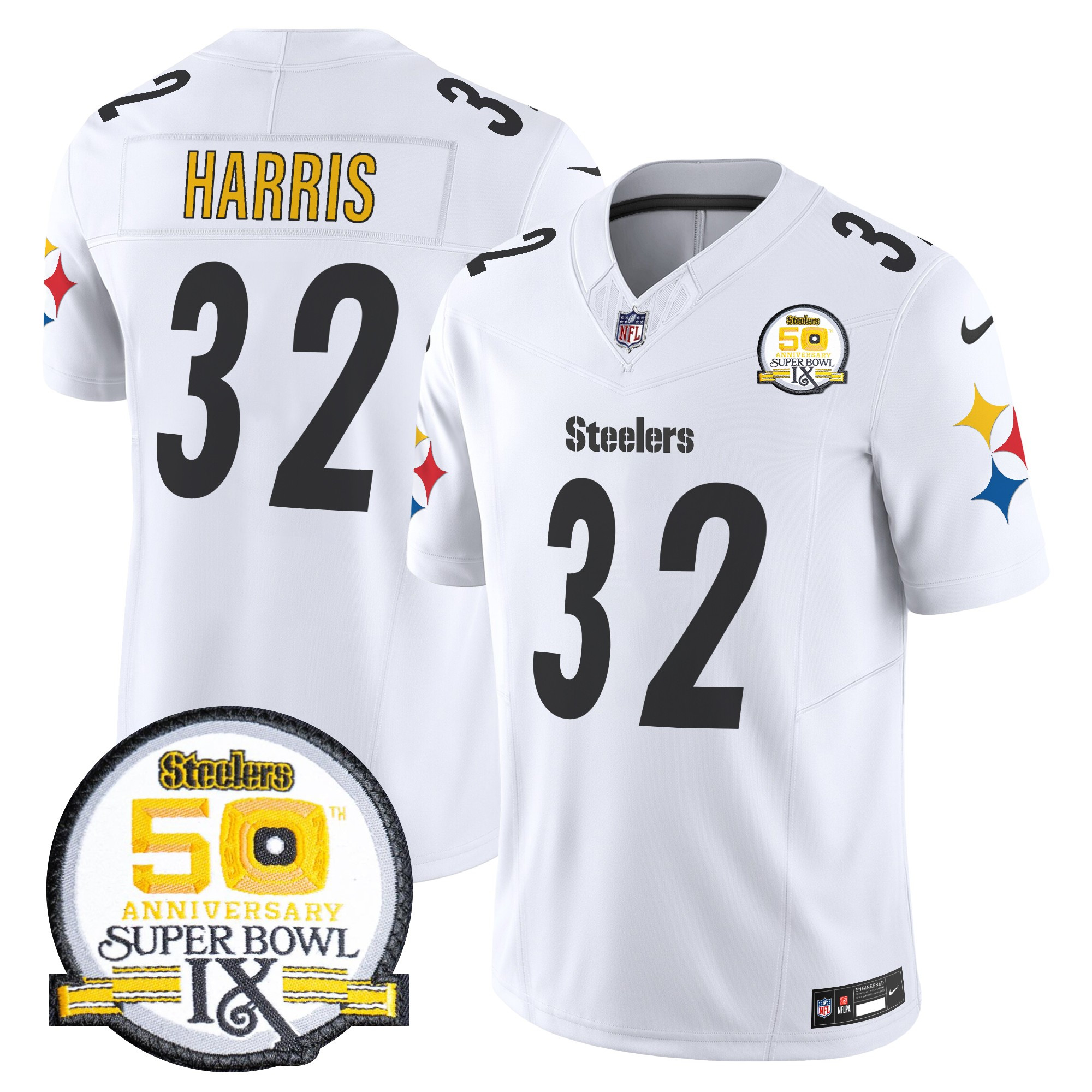 Men's Pittsburgh Steelers 50th Anniversary Of Super Bowl IX Patch Vapor Limited Jersey V2 - All Stitched - Image 47