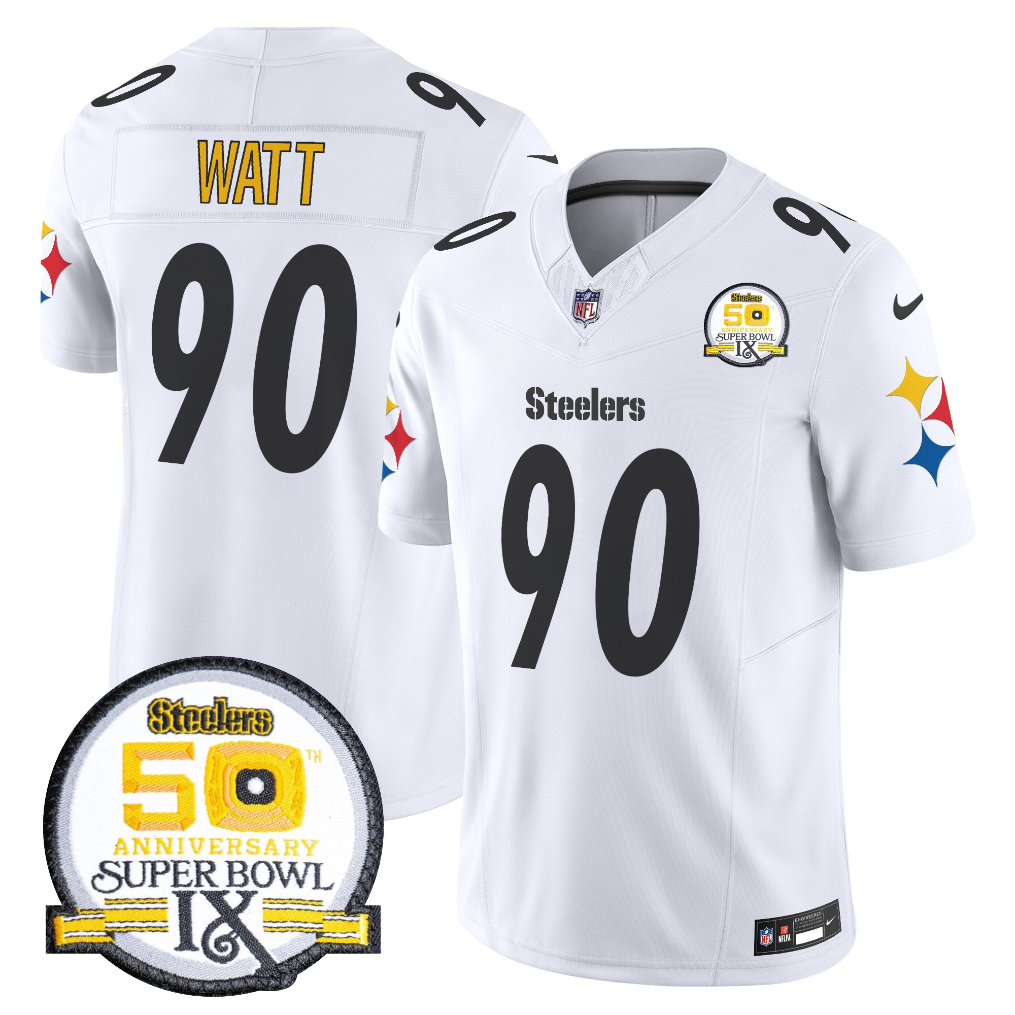 Men's Pittsburgh Steelers 50th Anniversary Of Super Bowl IX Patch Vapor Limited Jersey V2 - All Stitched - Image 42