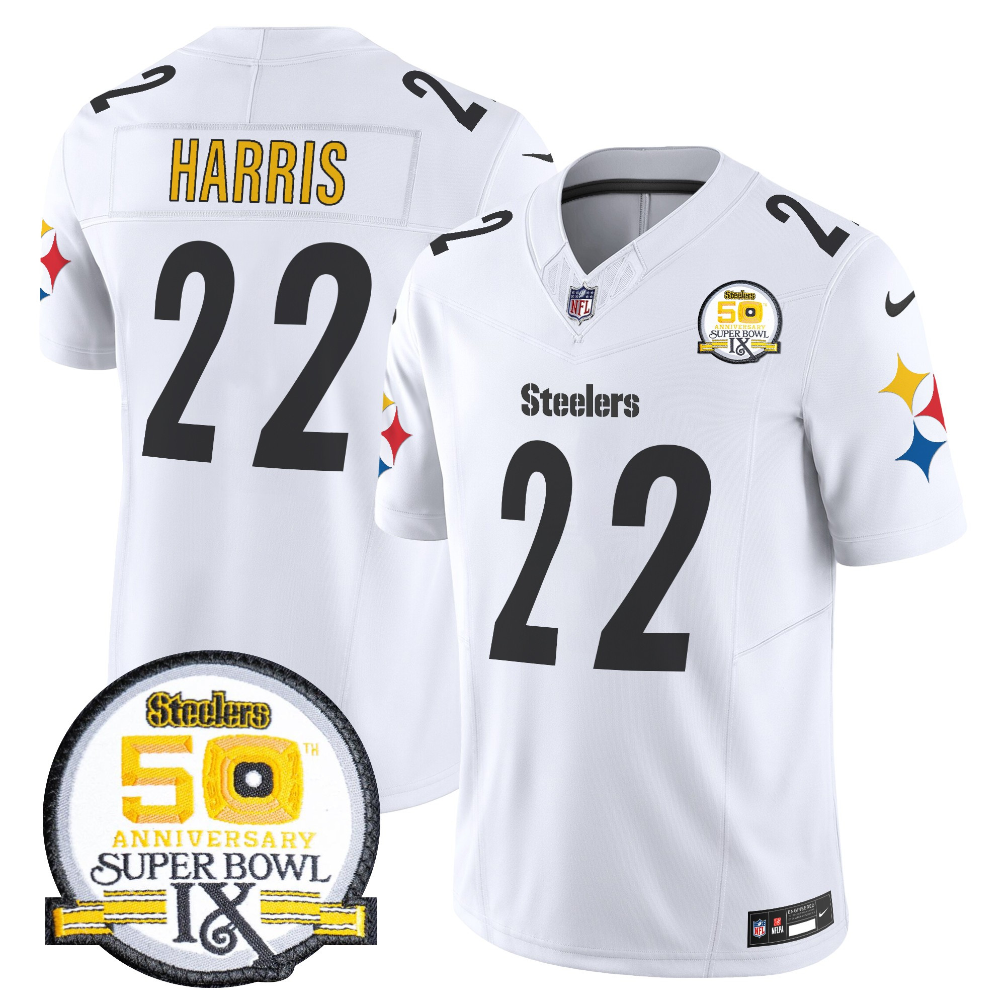 Men's Pittsburgh Steelers 50th Anniversary Of Super Bowl IX Patch Vapor Limited Jersey V2 - All Stitched - Image 44