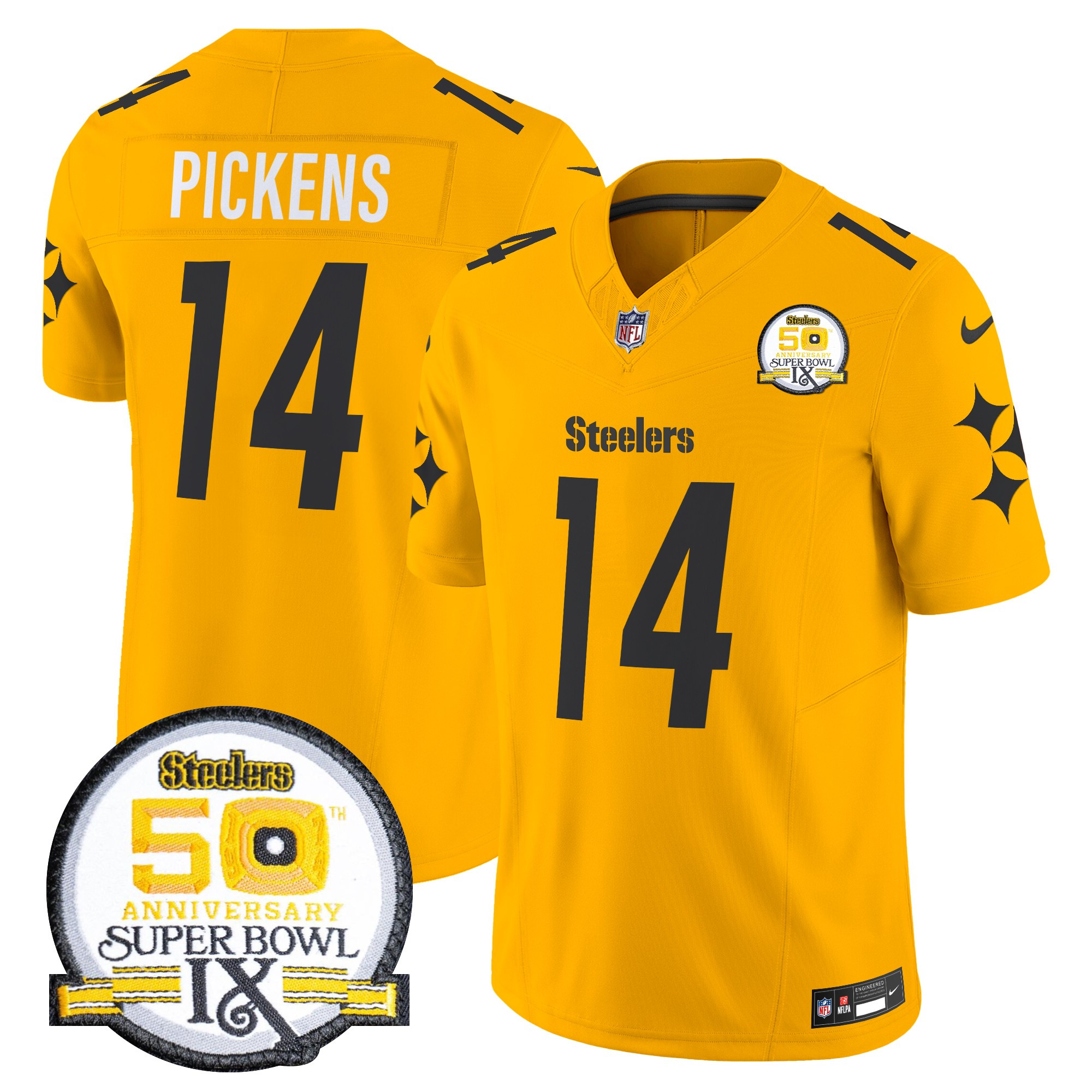 Men's Pittsburgh Steelers 50th Anniversary Of Super Bowl IX Patch Vapor Limited Jersey V2 - All Stitched - Image 53