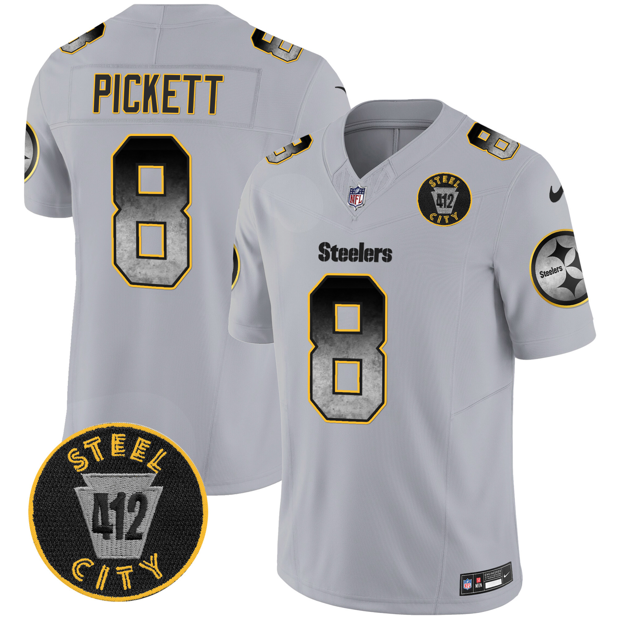 Men's Pittsburgh Steelers Arch Smoke 412 Patch Vapor Limited Jersey - All Stitched - Image 28
