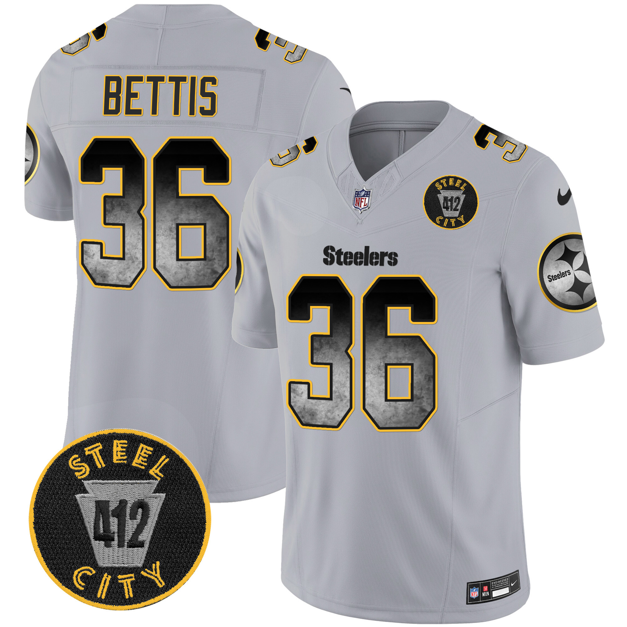 Men's Pittsburgh Steelers Arch Smoke 412 Patch Vapor Limited Jersey - All Stitched - Image 32