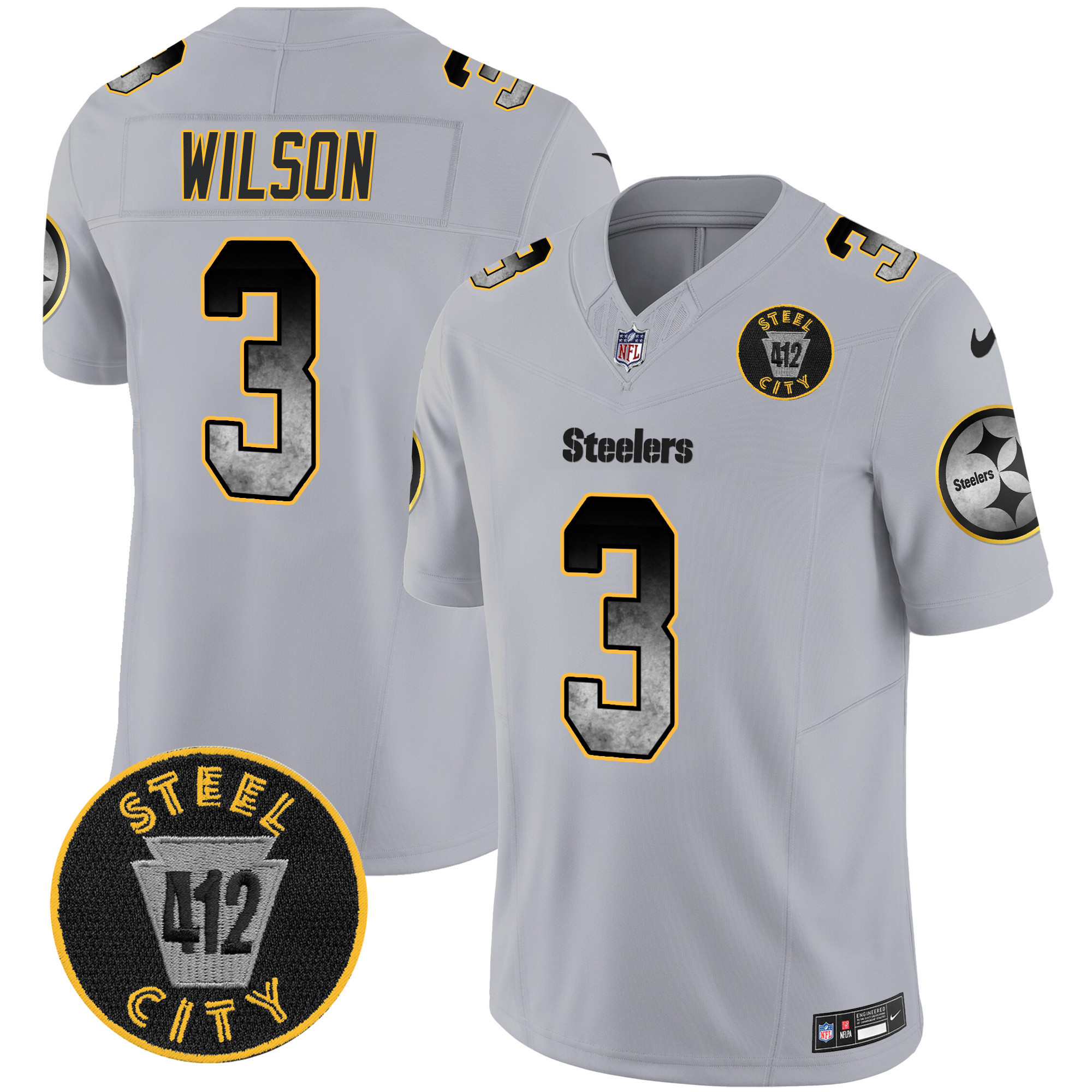 Men's Pittsburgh Steelers Arch Smoke 412 Patch Vapor Limited Jersey - All Stitched - Image 25