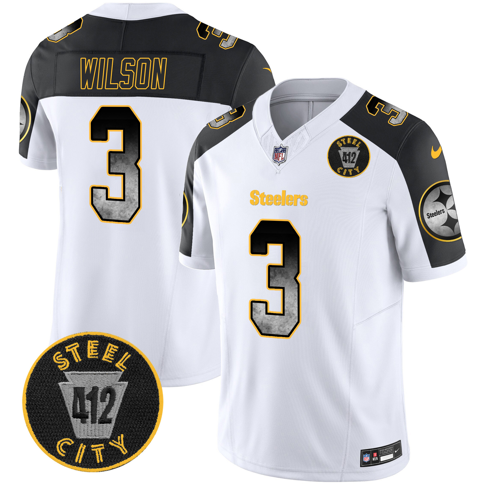 Men's Pittsburgh Steelers Arch Smoke 412 Patch Vapor Limited Jersey - All Stitched - Image 41