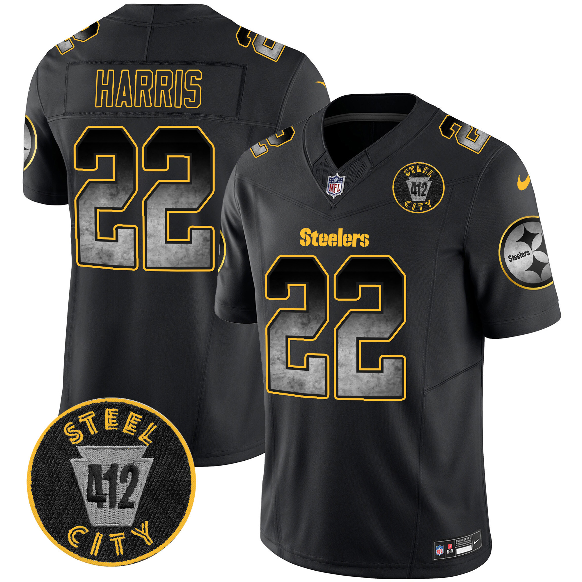 Men's Pittsburgh Steelers Arch Smoke 412 Patch Vapor Limited Jersey - All Stitched - Image 6