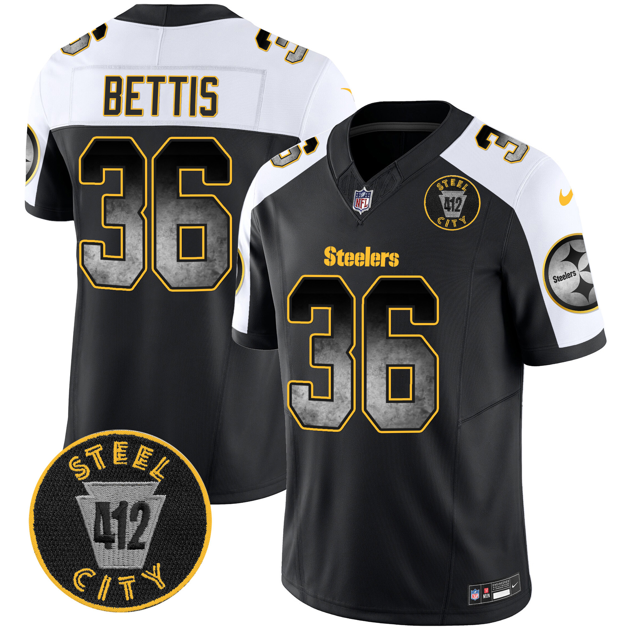 Men's Pittsburgh Steelers Arch Smoke 412 Patch Vapor Limited Jersey - All Stitched - Image 16