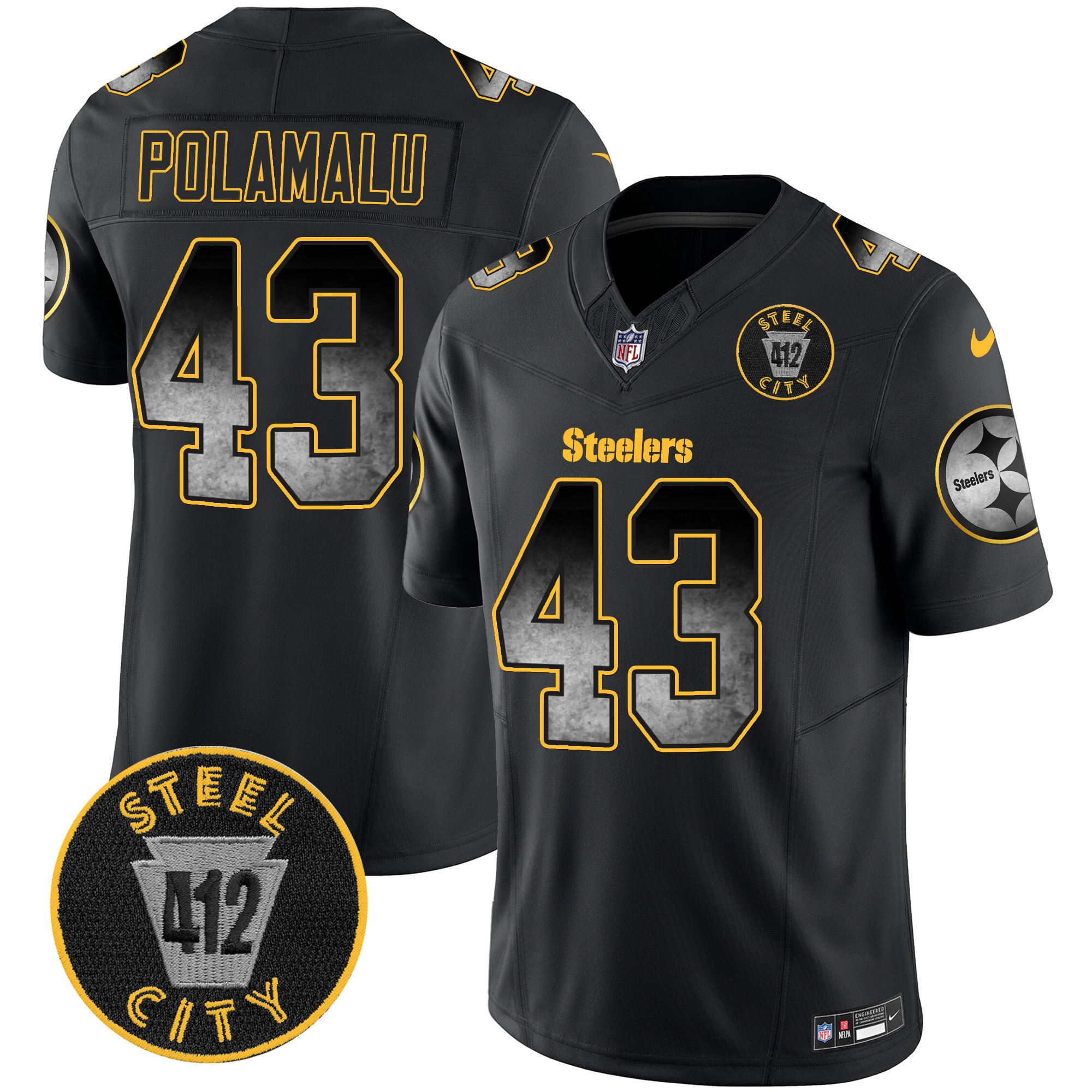 Men's Pittsburgh Steelers Arch Smoke 412 Patch Vapor Limited Jersey - All Stitched - Image 7