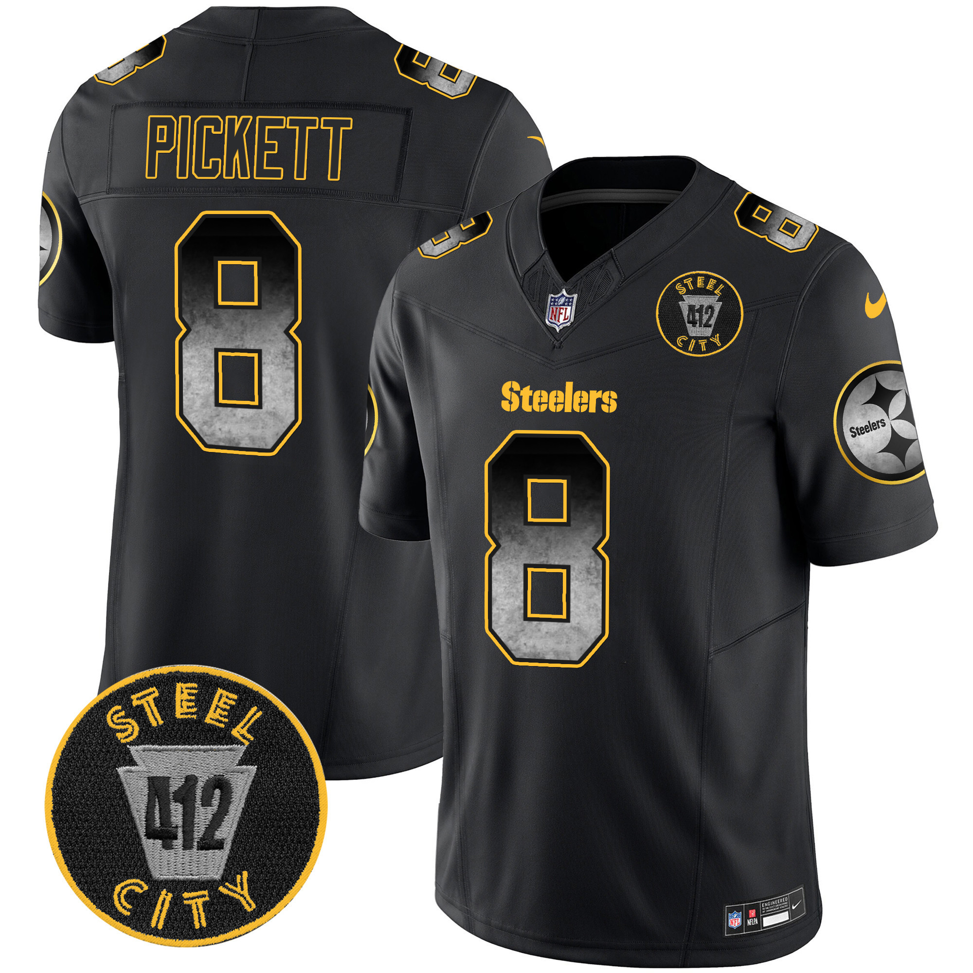 Men's Pittsburgh Steelers Arch Smoke 412 Patch Vapor Limited Jersey - All Stitched - Image 4