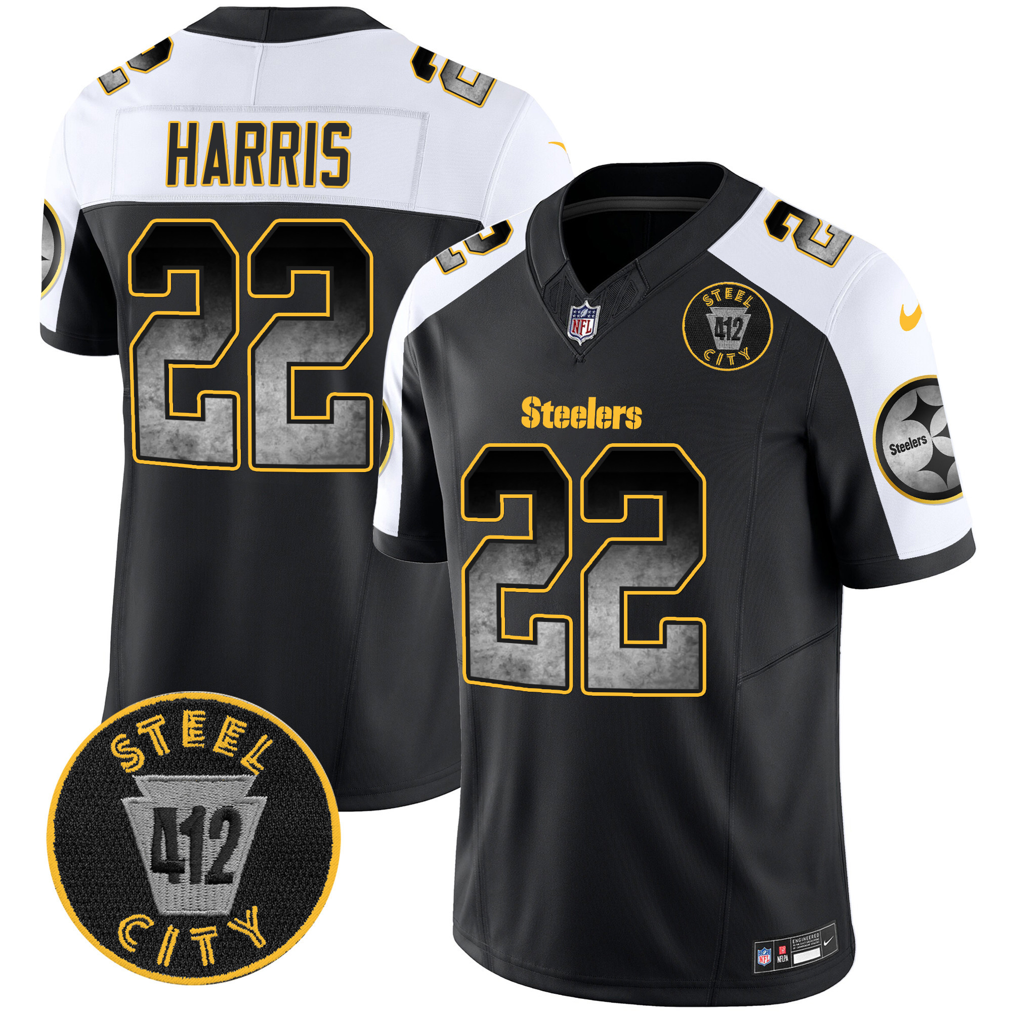 Men's Pittsburgh Steelers Arch Smoke 412 Patch Vapor Limited Jersey - All Stitched - Image 14