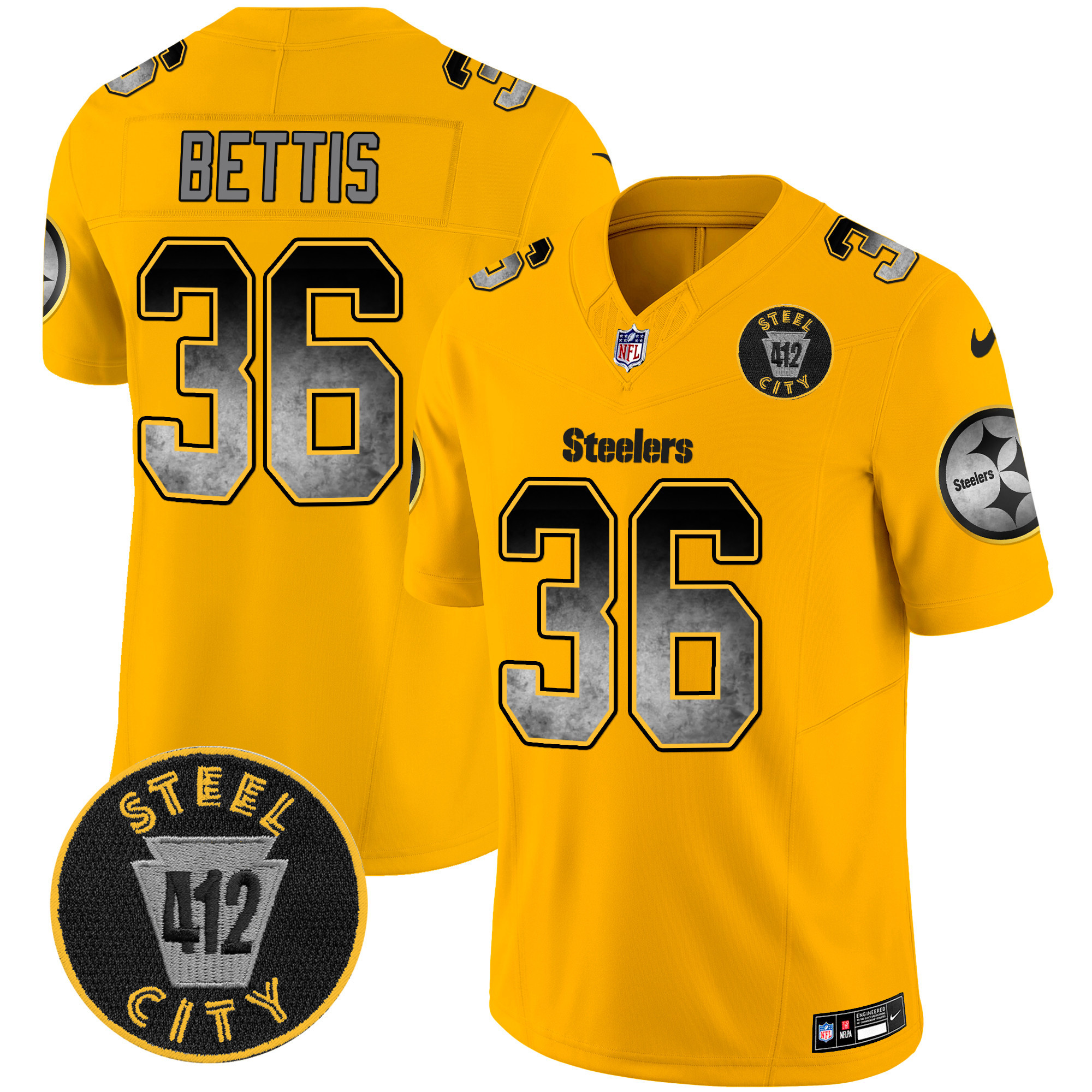 Men's Pittsburgh Steelers Arch Smoke 412 Patch Vapor Limited Jersey - All Stitched - Image 40