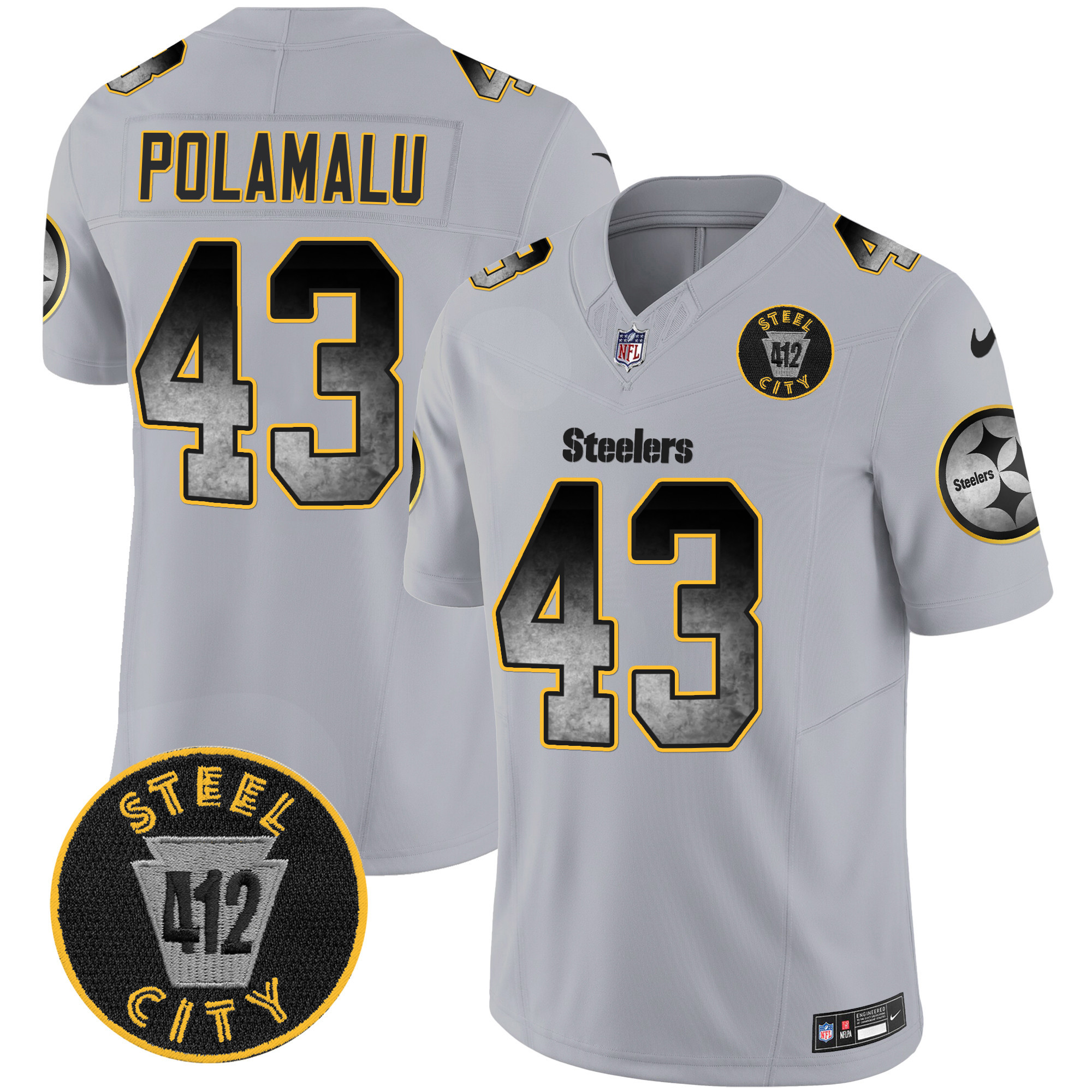 Men's Pittsburgh Steelers Arch Smoke 412 Patch Vapor Limited Jersey - All Stitched - Image 31
