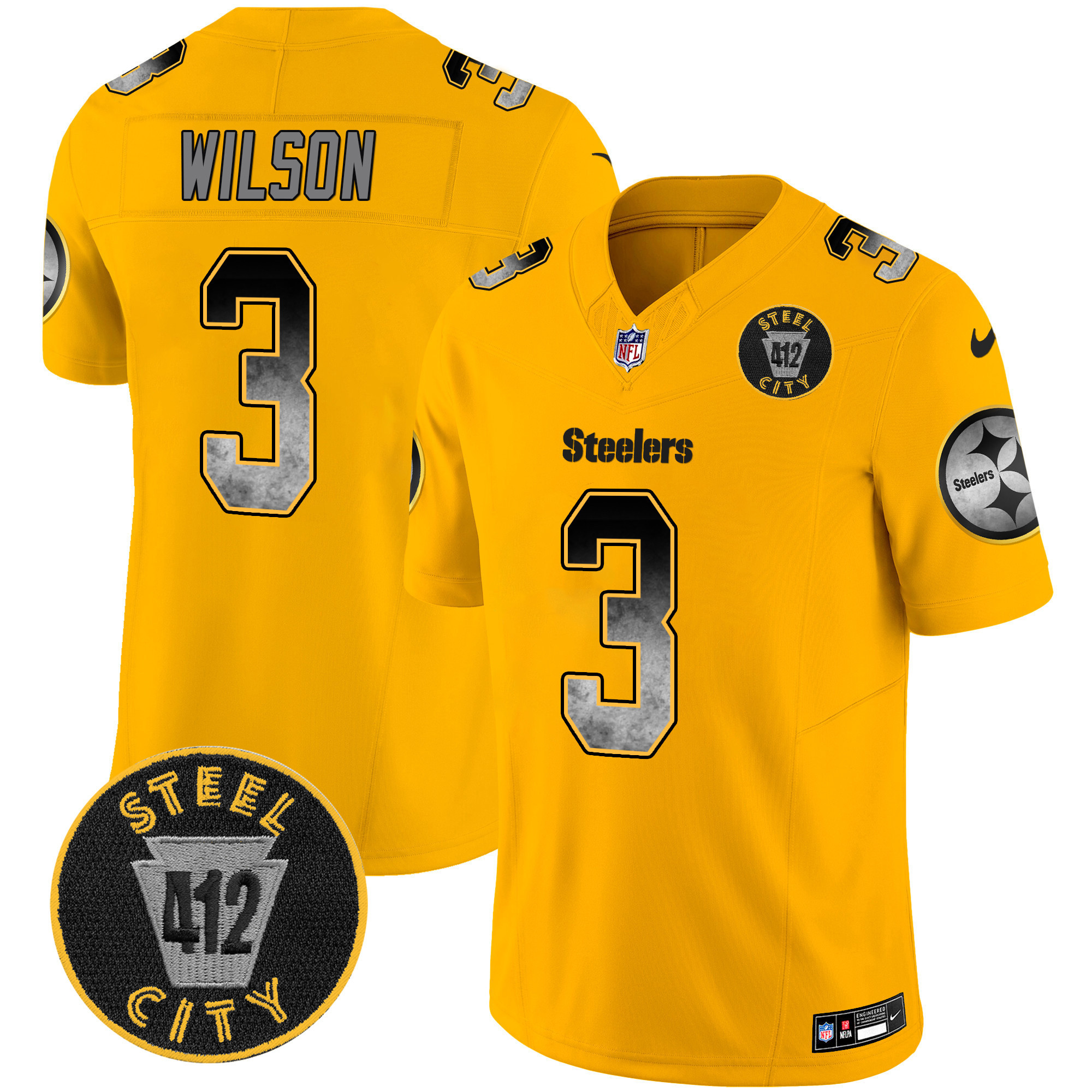 Men's Pittsburgh Steelers Arch Smoke 412 Patch Vapor Limited Jersey - All Stitched - Image 33