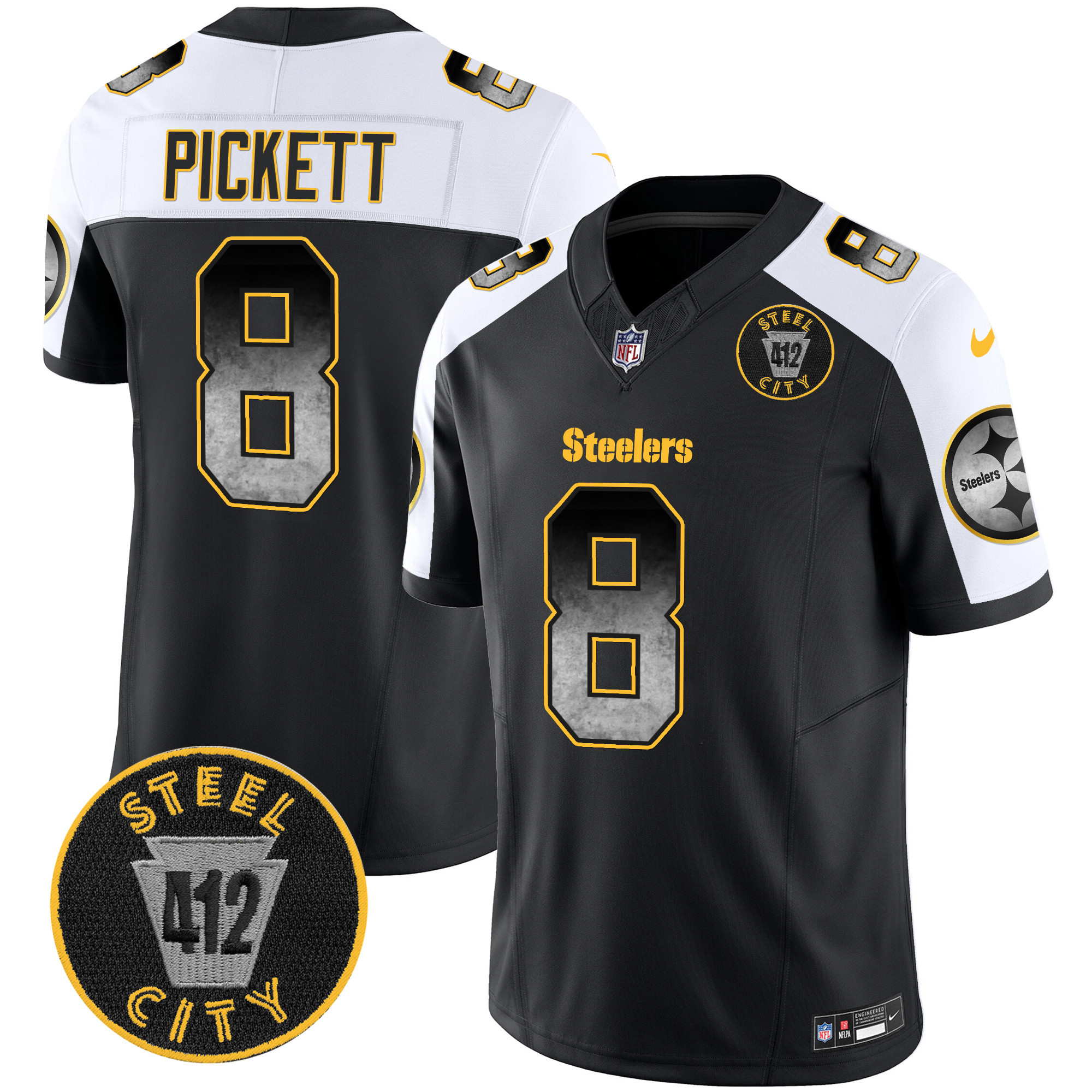 Men's Pittsburgh Steelers Arch Smoke 412 Patch Vapor Limited Jersey - All Stitched - Image 12