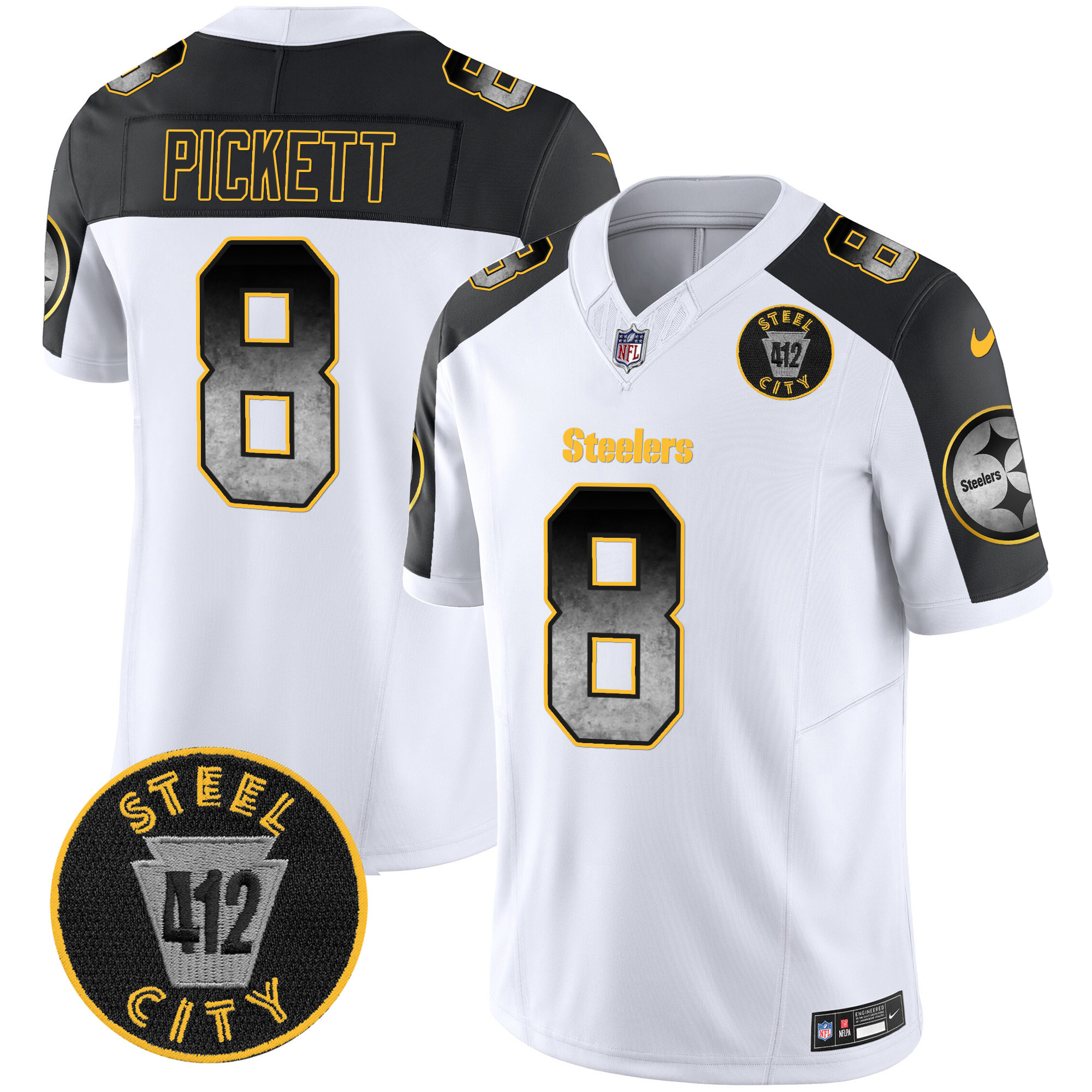 Men's Pittsburgh Steelers Arch Smoke 412 Patch Vapor Limited Jersey - All Stitched - Image 44