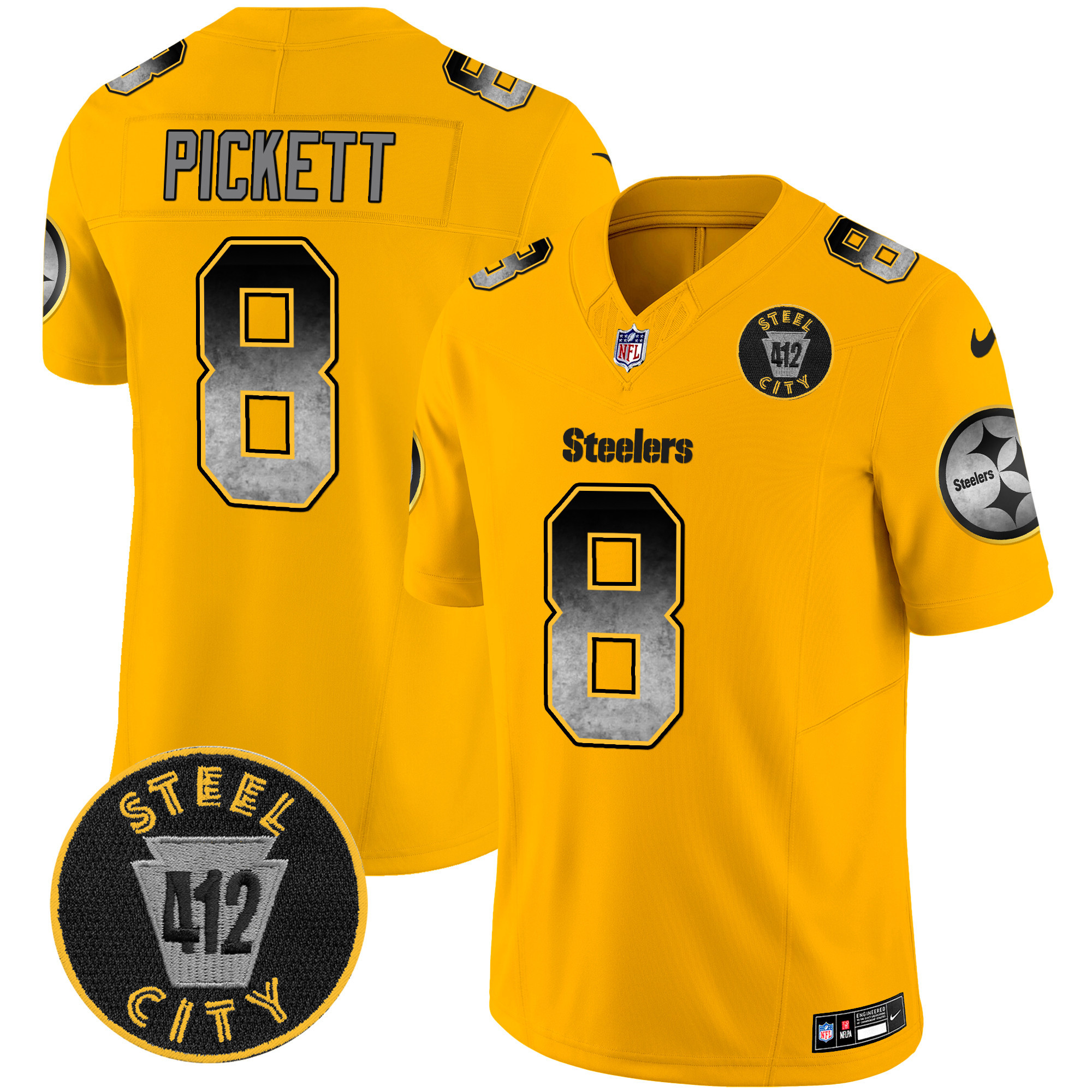 Men's Pittsburgh Steelers Arch Smoke 412 Patch Vapor Limited Jersey - All Stitched - Image 36