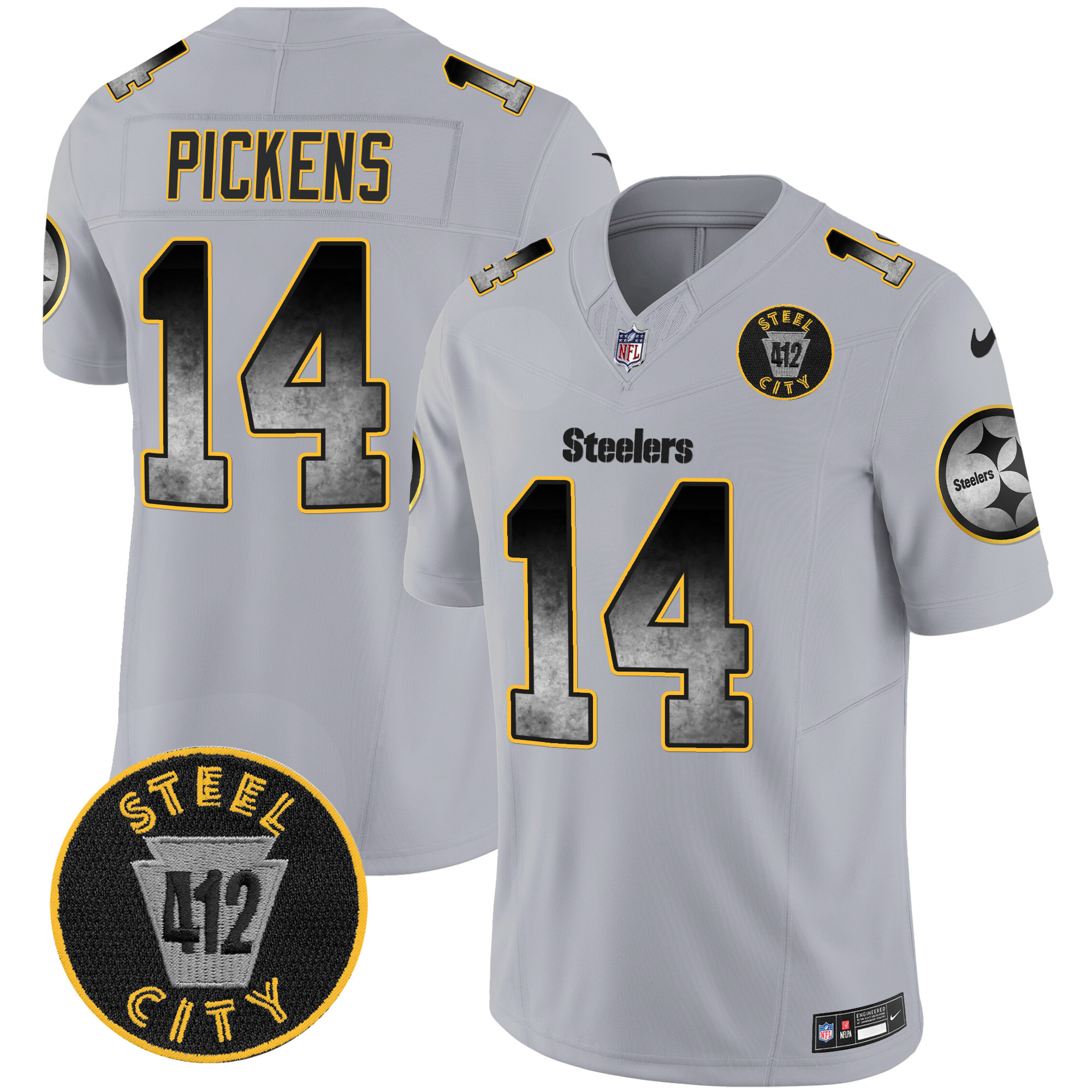 Men's Pittsburgh Steelers Arch Smoke 412 Patch Vapor Limited Jersey - All Stitched - Image 29