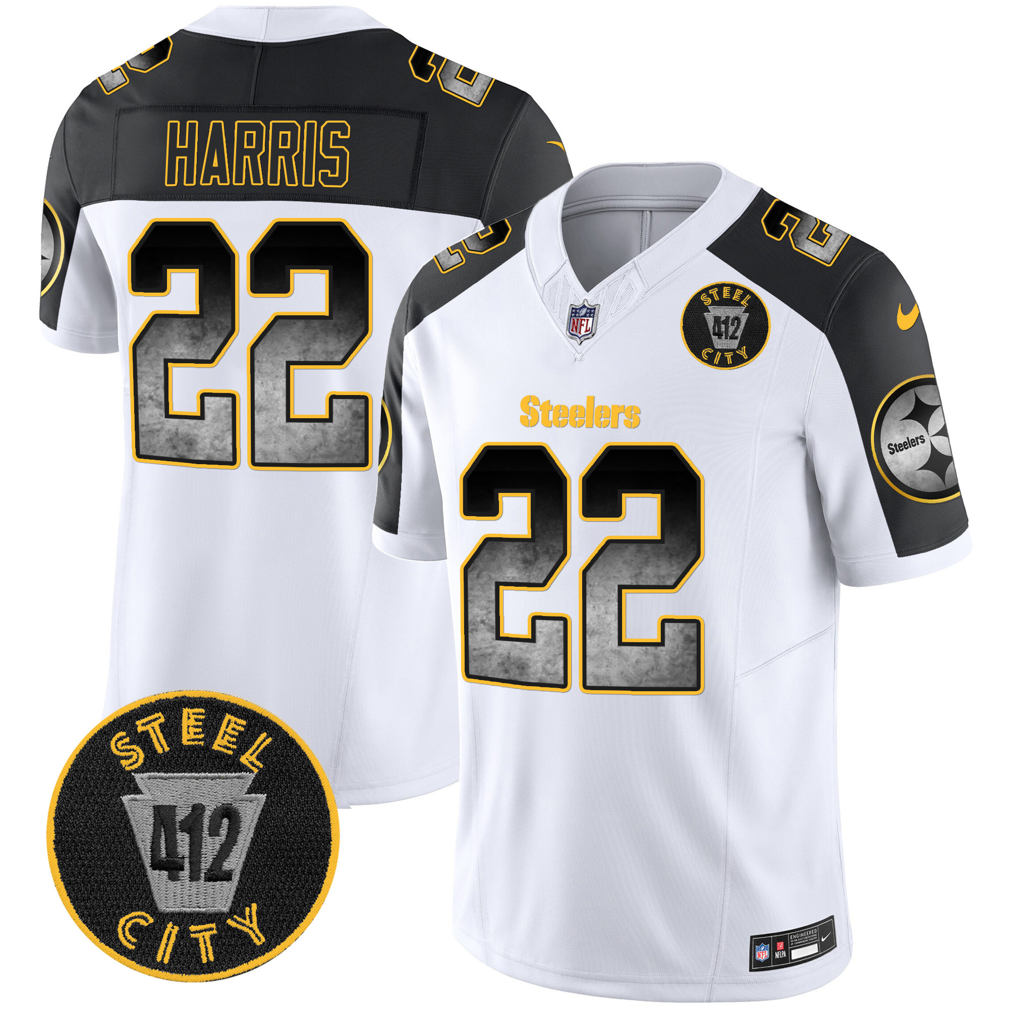 Men's Pittsburgh Steelers Arch Smoke 412 Patch Vapor Limited Jersey - All Stitched - Image 46