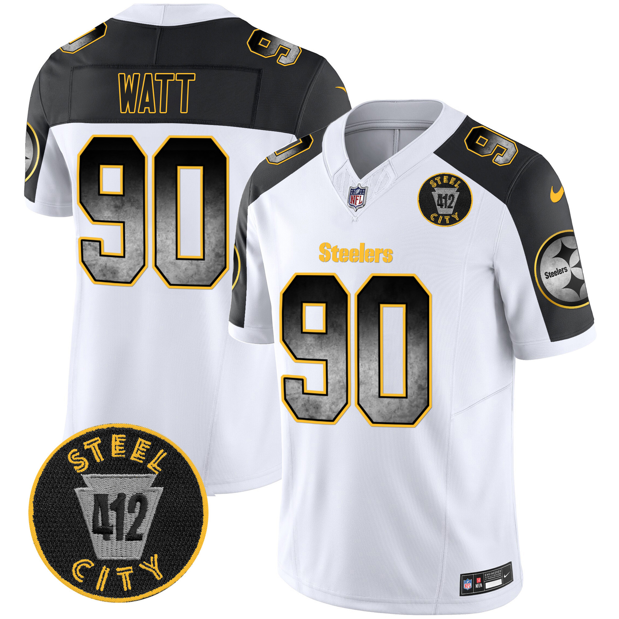 Men's Pittsburgh Steelers Arch Smoke 412 Patch Vapor Limited Jersey - All Stitched - Image 43