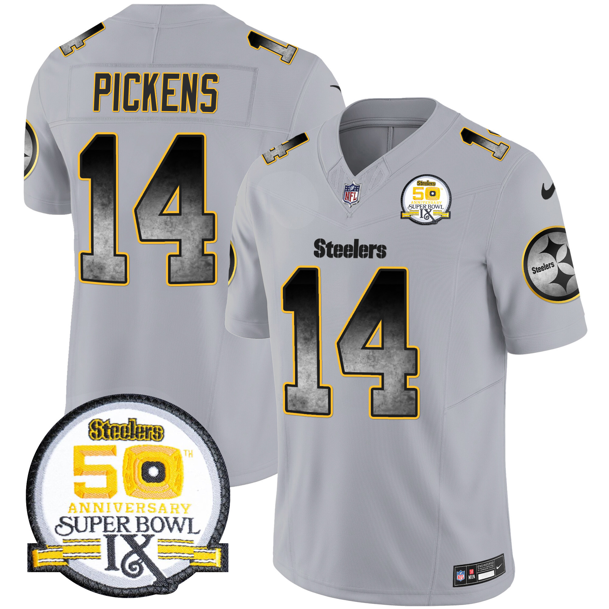 Men's Pittsburgh Steelers Arch Smoke 50th Anniversary Of Super Bowl IX Patch Vapor Limited Jersey - All Stitched - Image 30