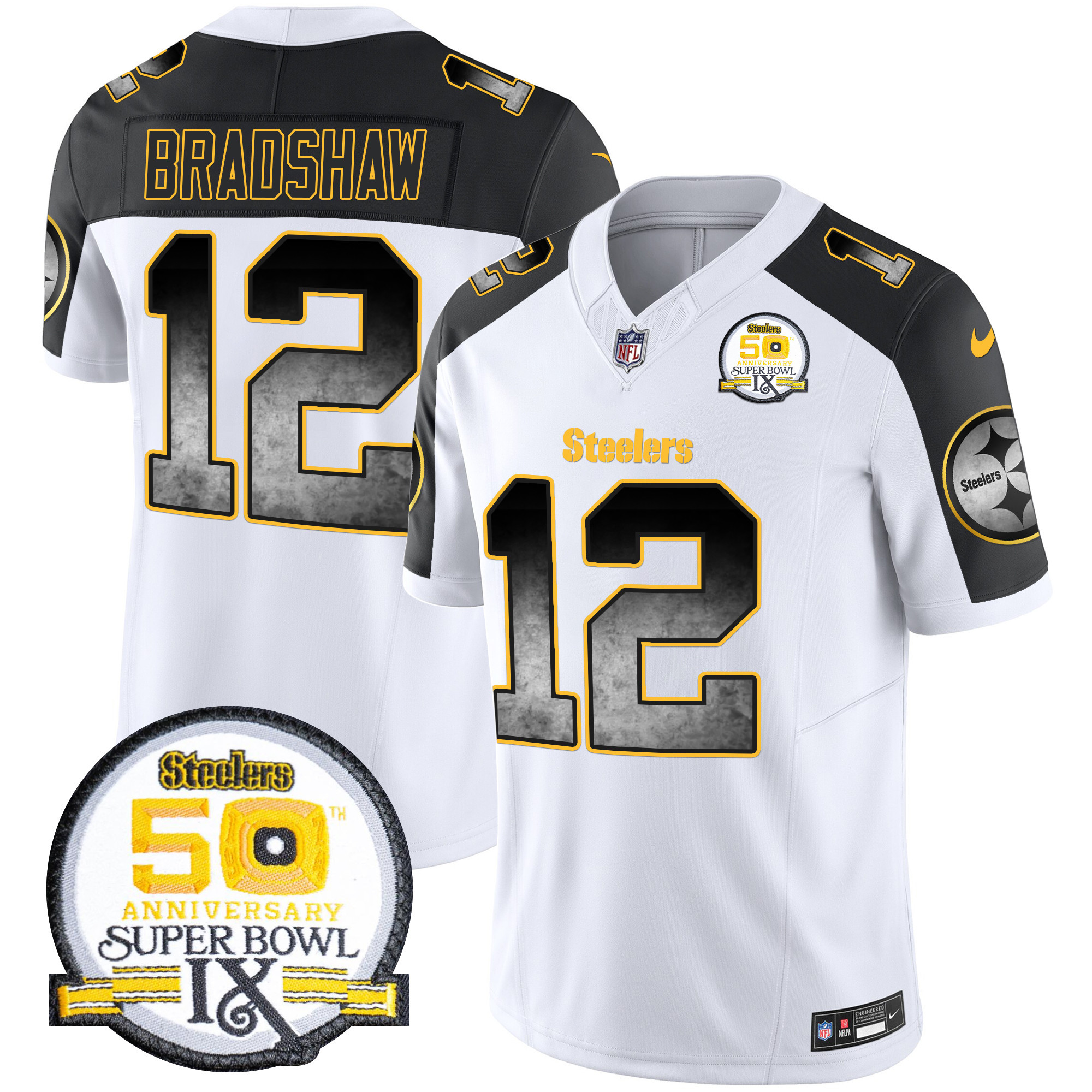 Men's Pittsburgh Steelers Arch Smoke 50th Anniversary Of Super Bowl IX Patch Vapor Limited Jersey - All Stitched - Image 51